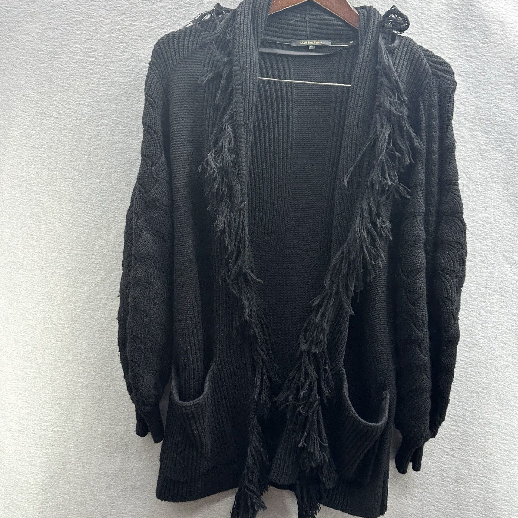 KOBI HALPERIN Kobi Halperin Cardigan Womens XS Merino Wool Fringe Open Cardigan Quiet Lux Shirt Womens XS Black 100% Merino Wool Cardigan Fringe 90s? Size XS / US 0-2 / IT 36-38 - 6 Thumbnail