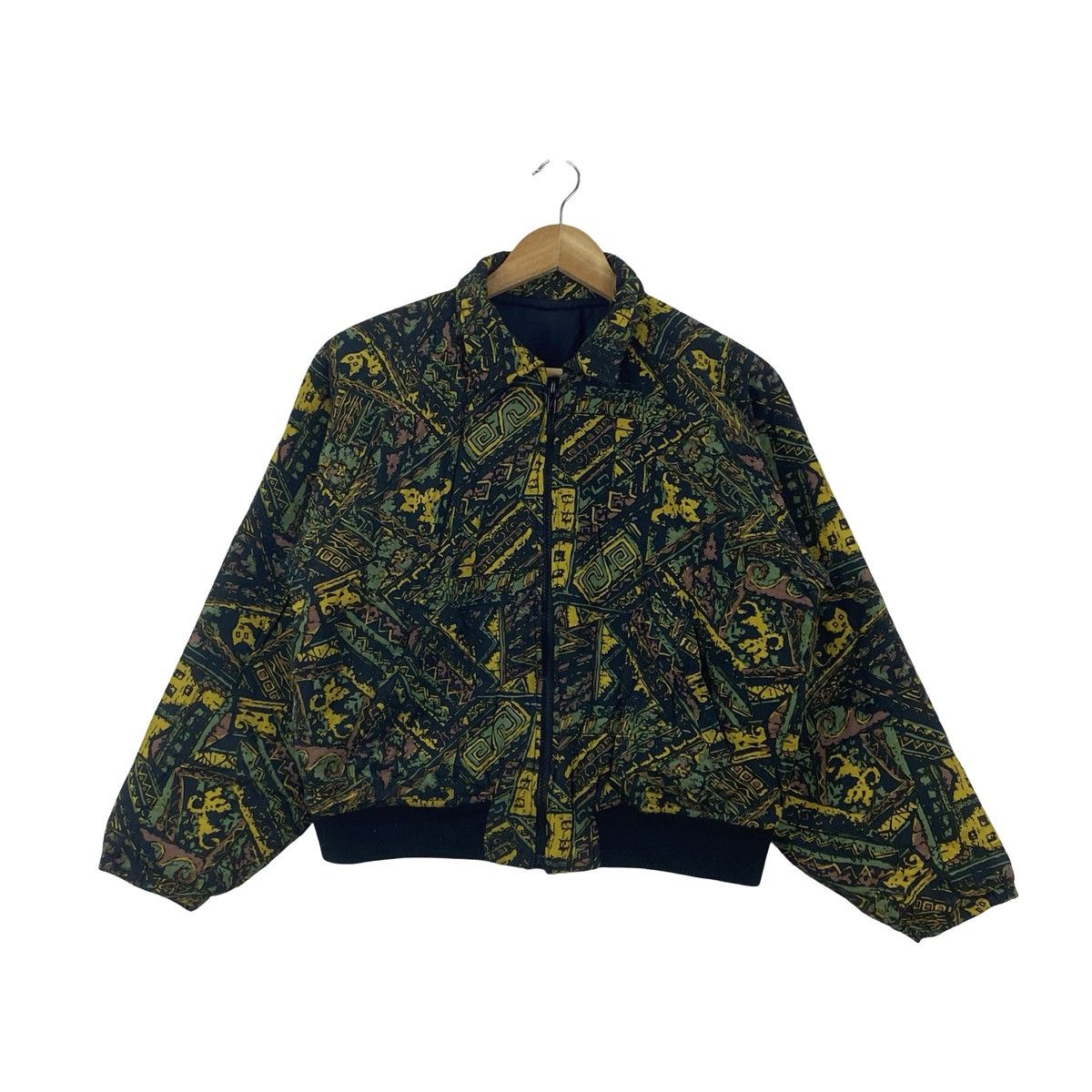 Vintage Vintage 80s CROPPED Abstract Tribal Pattern Bomber Jacket Size US L / EU 52-54 / 3 - 4 Thumbnail