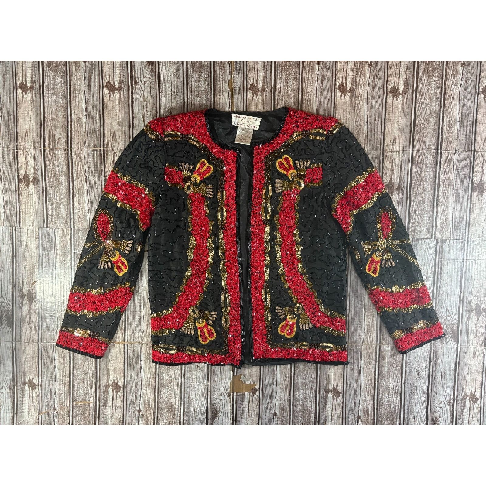 Adrianna Papell Evening 100% silk Beaded Jacket sz L color R