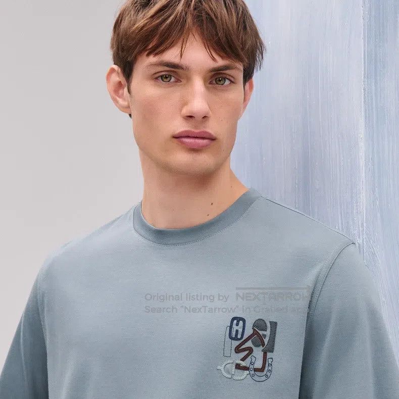 Hermes Hermes Eucalyptus Green Short Sleeve Leather Detail Men's Size US M / EU 48-50 / 2 - 2 Thumbnail