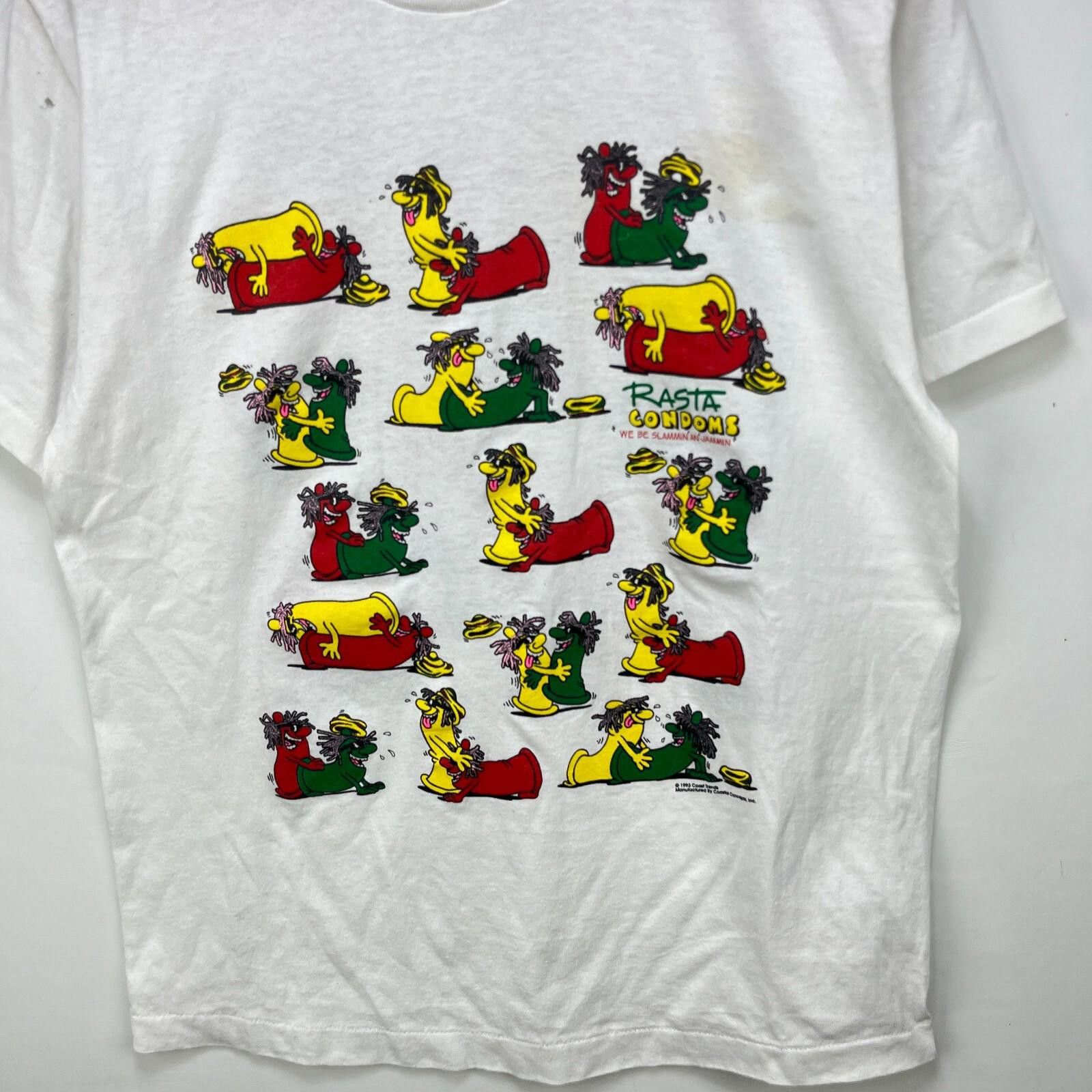 Vintage Vintage 90s Sex Position Condoms Rasta Funny T-Shirt Large Size US XL / EU 56 / 4 - 1 Thumbnail