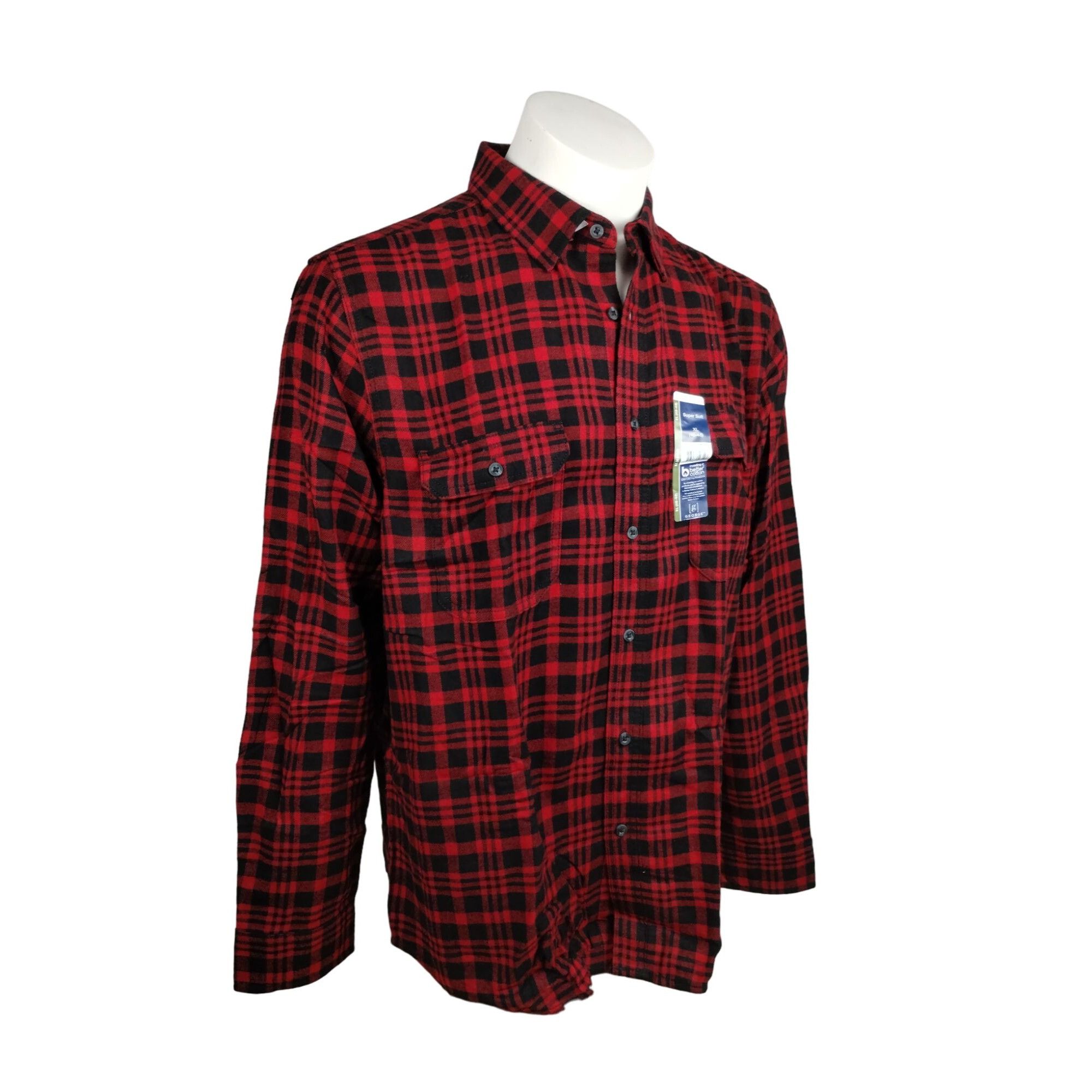 George George Mens XLT Red and Black Plaid Soft Flannel Long Sleeve Size US XL / EU 56 / 4 - 1 Thumbnail