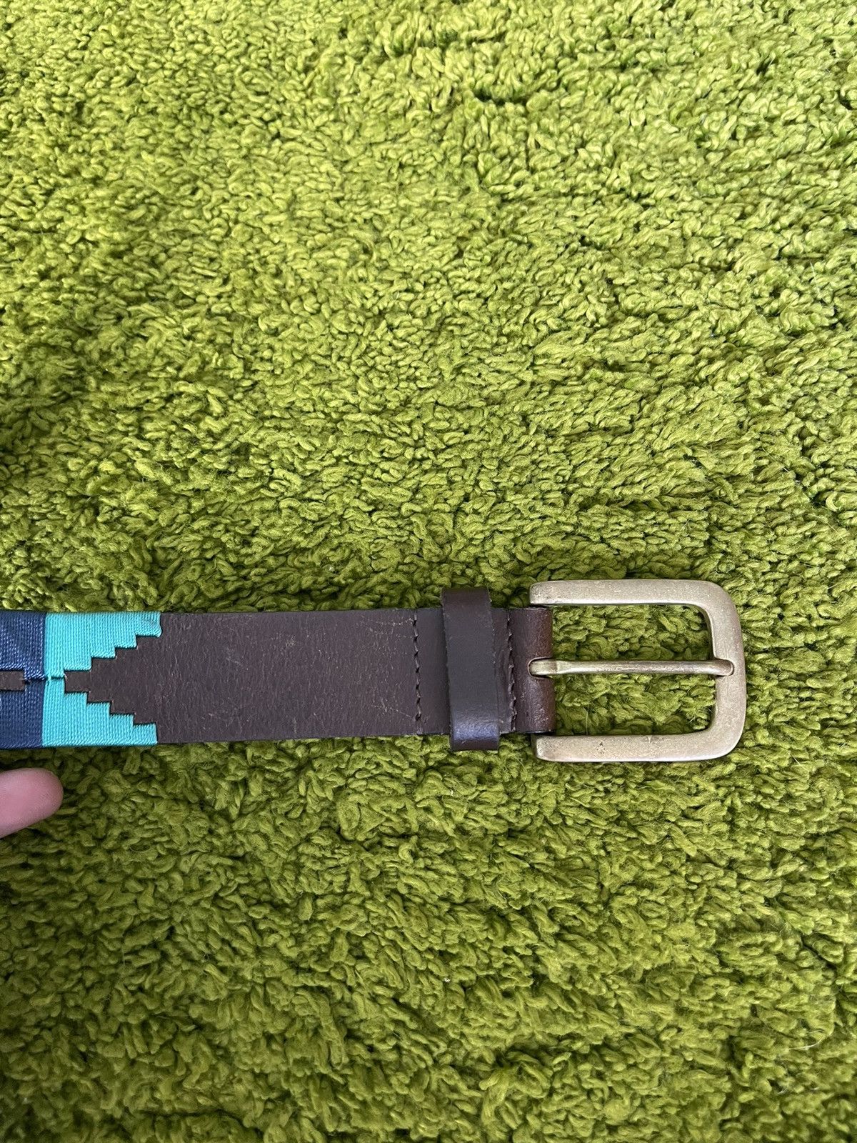 Cowboy Equipment × Genuine Leather Western Cowboy style Aztec Navajo pattern leather belt Size 36 - 2 Thumbnail