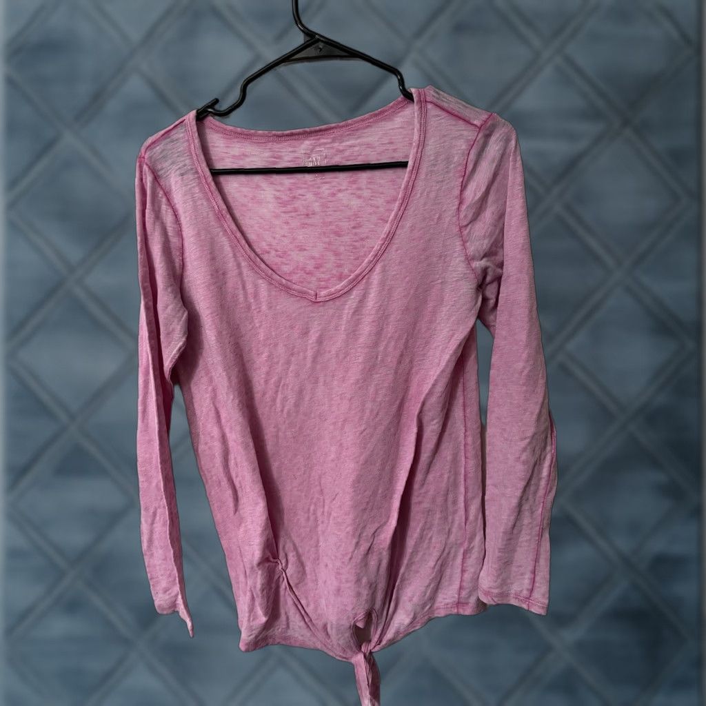 Gap Gap Blouse Women Size S Pink Front Tie Pullover Knit Cotton Blend Long Sleeve Scoop Neck Regular Fit Vintage? No Size S / US 4 / IT 40 - 1 Thumbnail