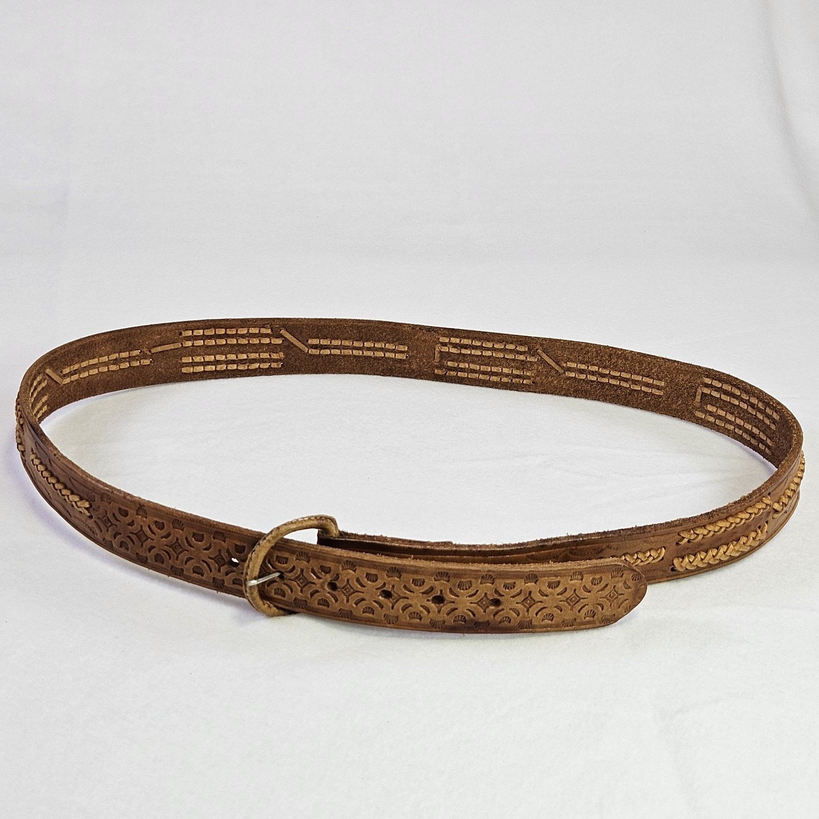 Vintage Tooled Leather Western Belt Southwestern Removable Buckle Size 42 - 5 Thumbnail