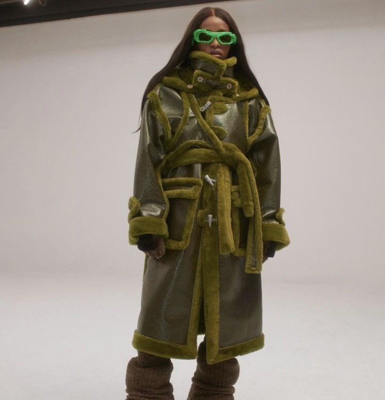 image of Ottolinger Faux Shearling Wrap Vest Duffle Coat in Green, Women's (Size XS)