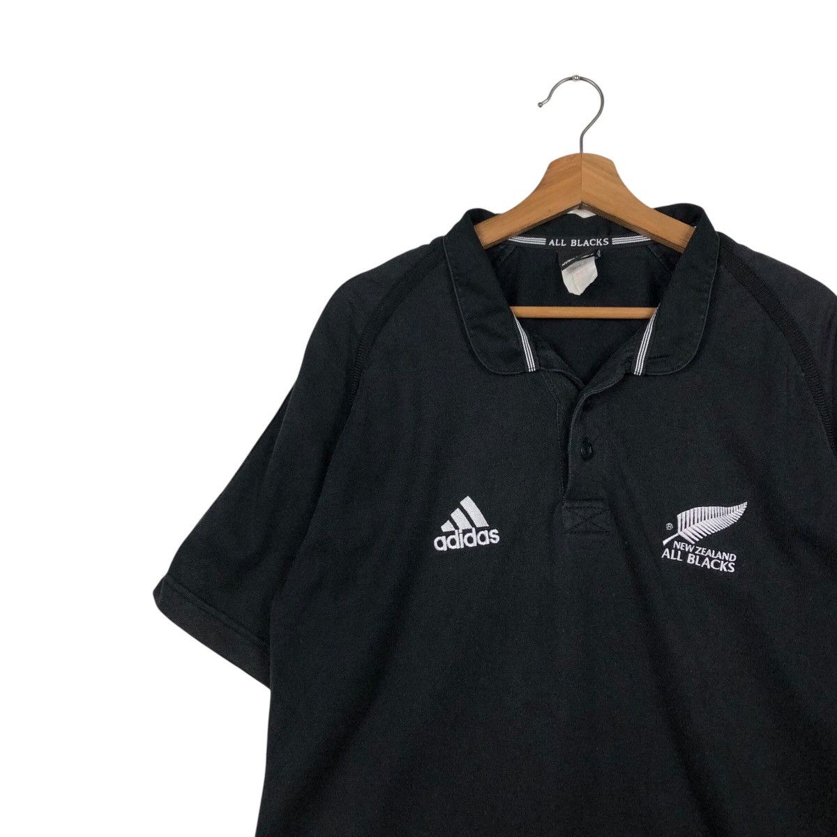 Adidas 📌Vintage Adidas All Black Rugby Polo Collar Big Logo Size US M / EU 48-50 / 2 - 8 Thumbnail