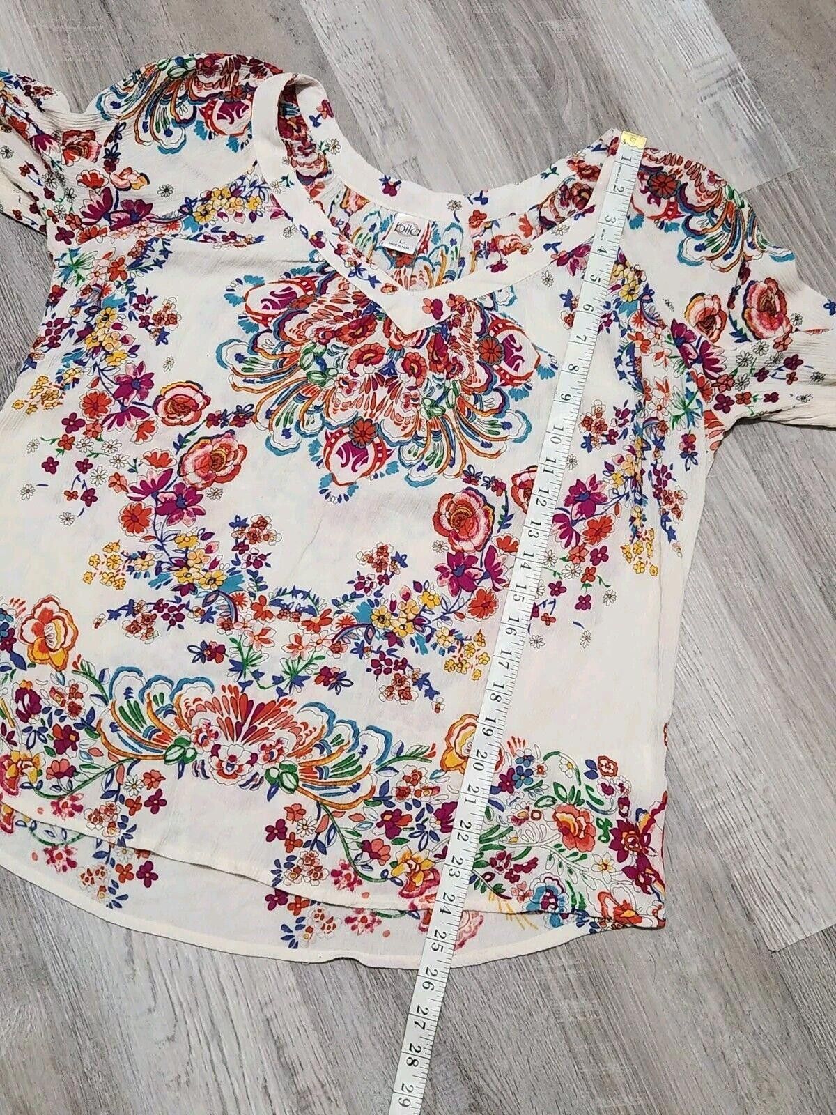 Designer Bila Top Size Large V Neck Boho Hippie Floral Short Sleeve Size L / US 10 / IT 46 - 7 Thumbnail