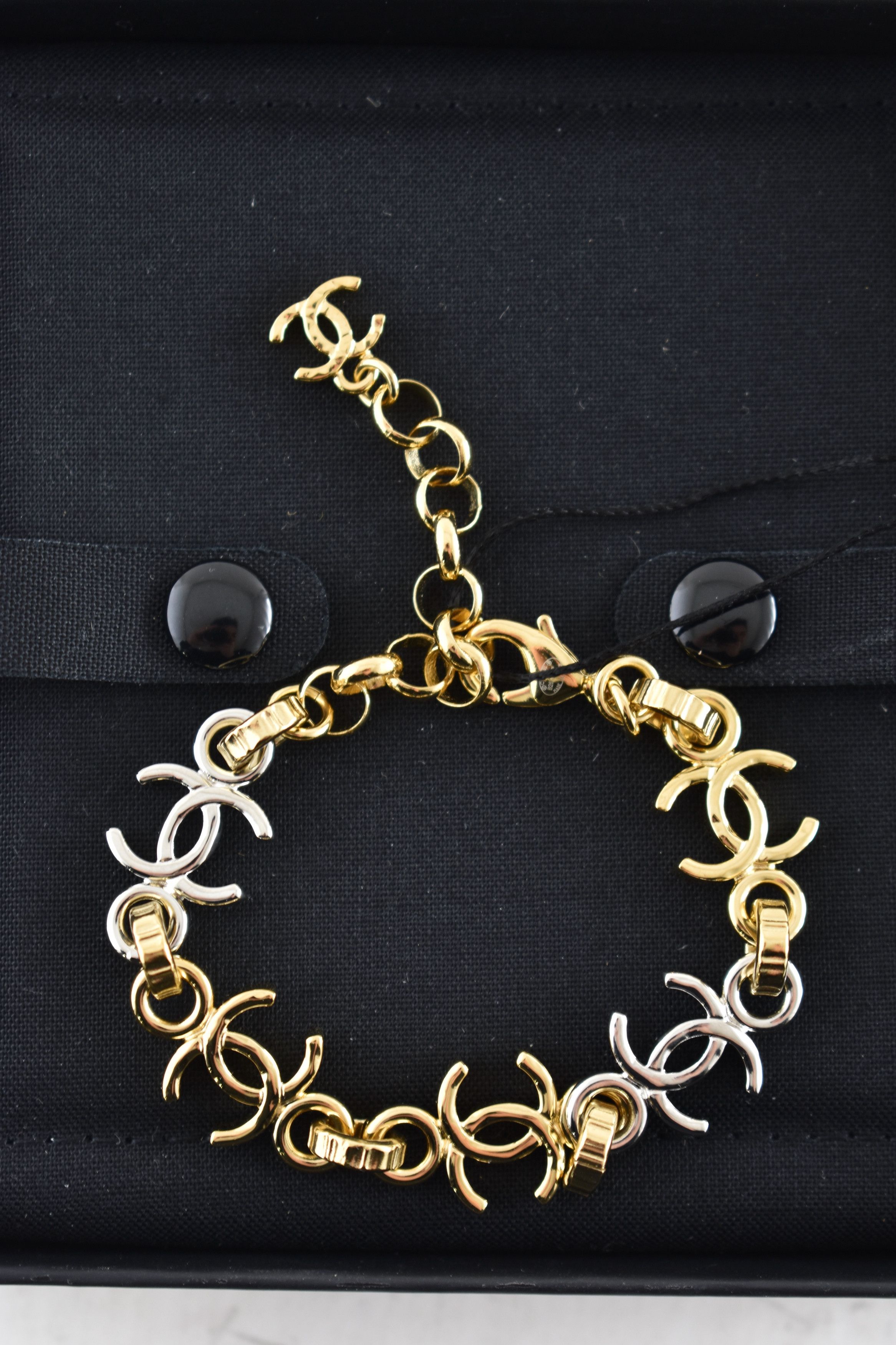 Chanel Chanel 26P Gold Silver CC Logo Link Adjustable Arm Bracelet Size ONE SIZE - 1 Thumbnail