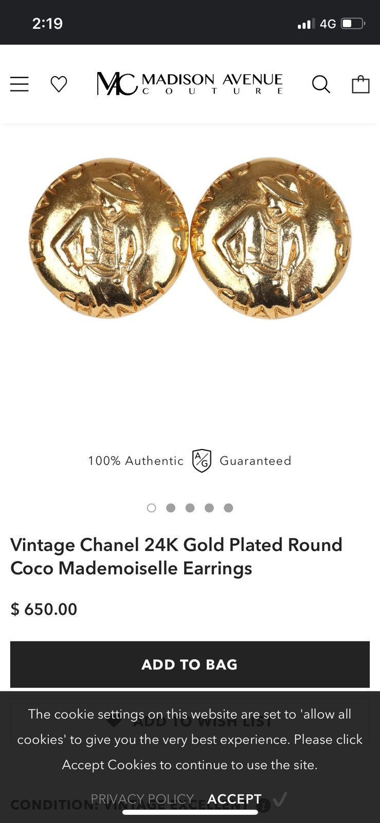 Chanel Vintage Chanel 24K Gold Plated Round Mademoiselle Earrings Size ONE SIZE - 7 Thumbnail