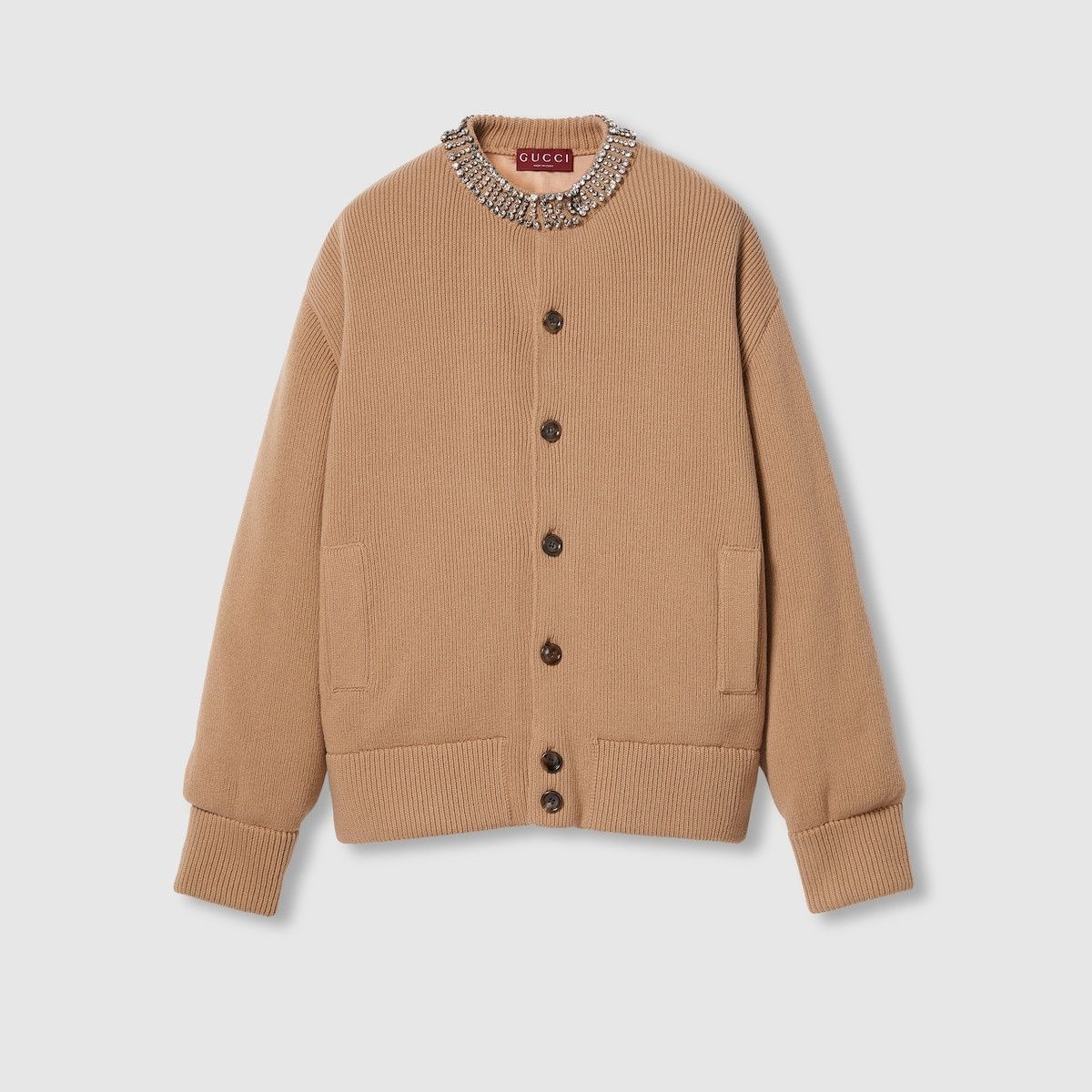 Gucci o1s1wg110925 Rib Stitch Cardigan With Embroidery in Camel Size US L / EU 52-54 / 3 - 1 Thumbnail