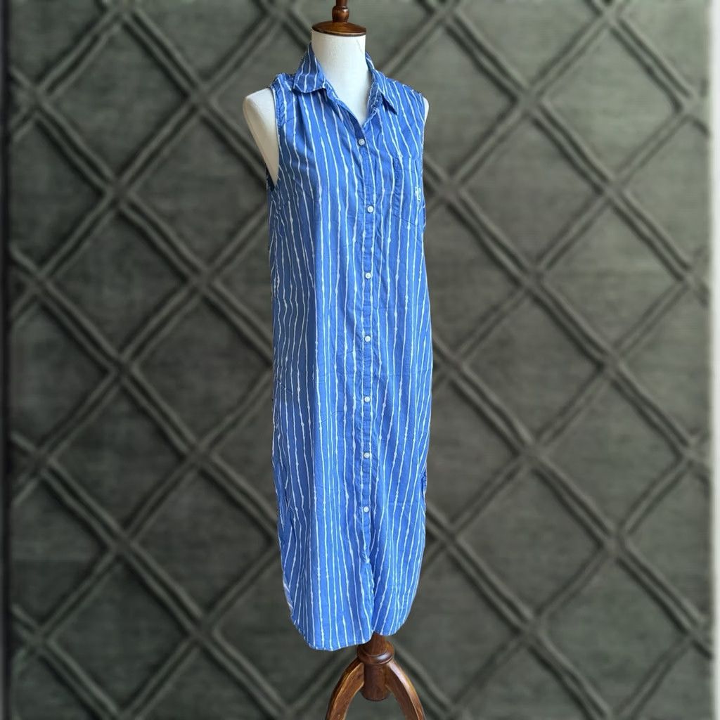 Ralph Lauren VINTAGE? (No) Lauren Ralph Lauren Sleeveless Dress White Blue Stripe Viscose M Woman Knee Length A-Line Size M / US 6-8 / IT 42-44 - 1 Thumbnail