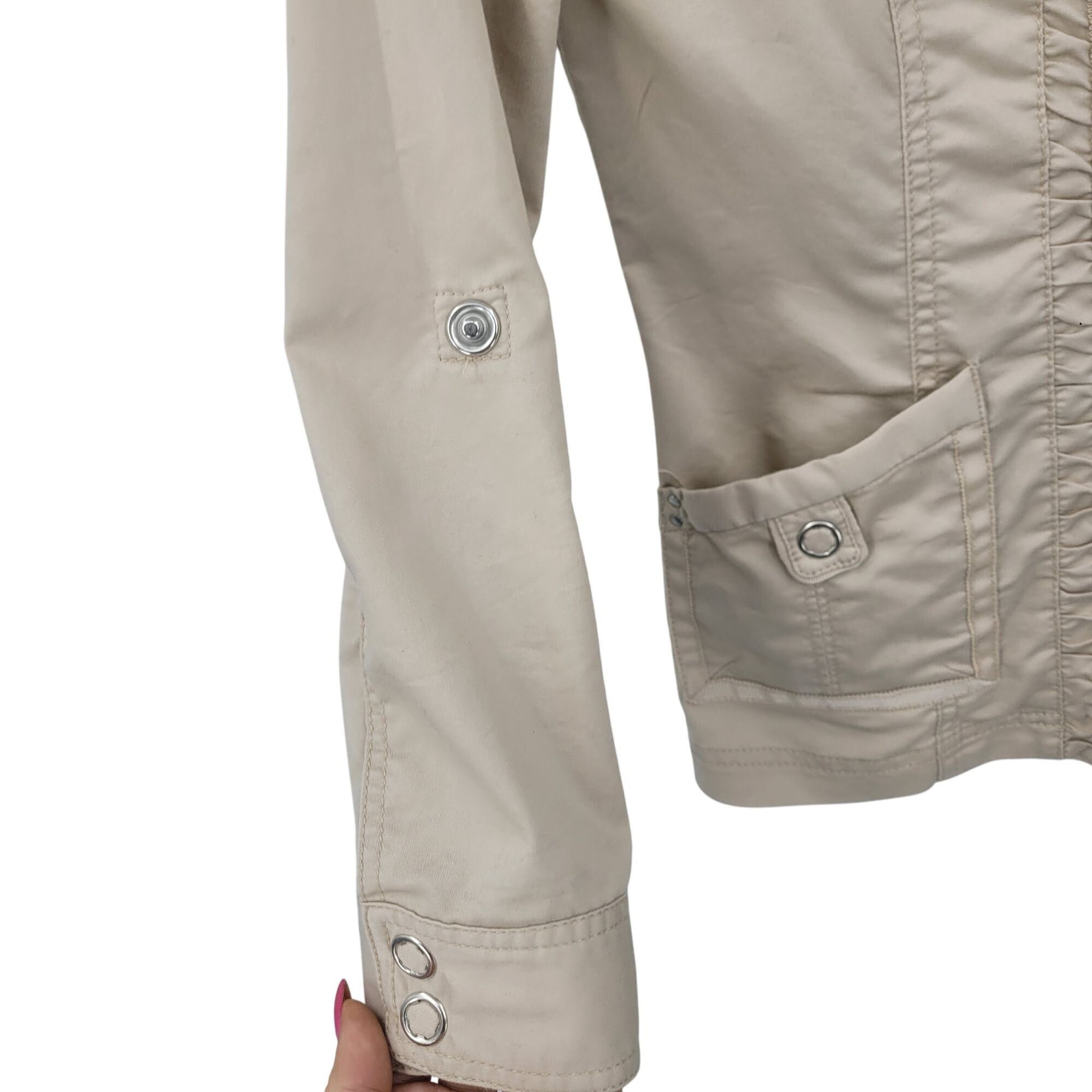 White House Black Market WHBM Womens Cream Lightweight Jacket 2 Ruched Cotton Zip Ne Size S / US 4 / IT 40 - 8 Thumbnail