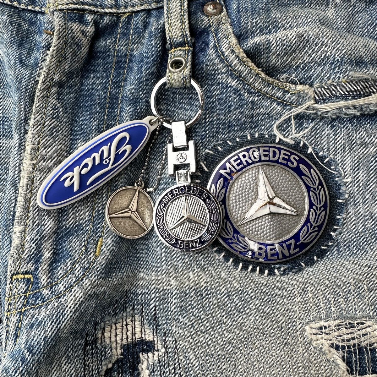 FDMTL Mercedes Benz Selvedge Crash Boro Denim Shorts jort capris Size US 36 / EU 52 - 3 Thumbnail