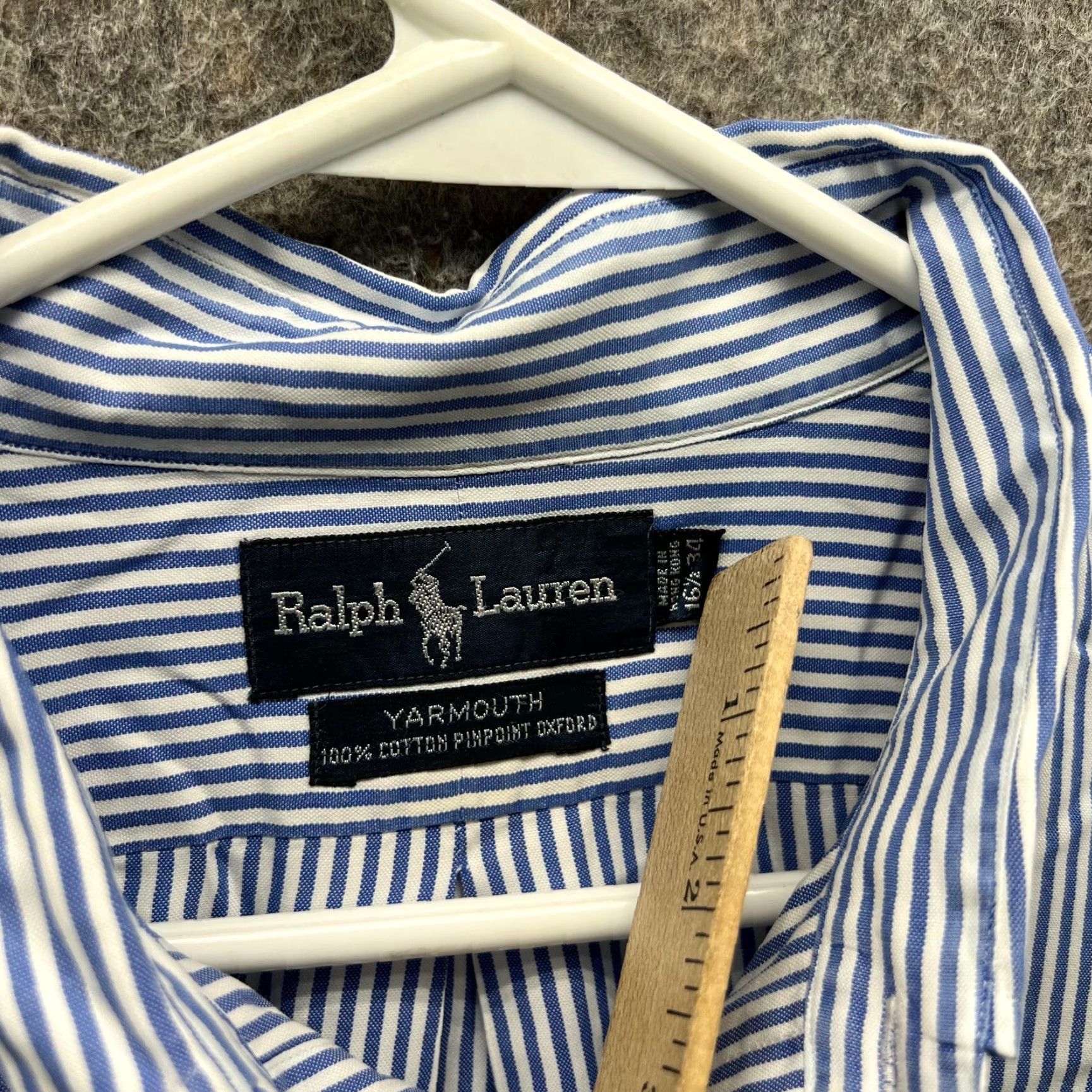 Ralph Lauren VINTAGE Ralph Lauren Shirt Mens 16.5 34 Blue Striped Button Up Pinpoint Oxford Size US XL / EU 56 / 4 - 3 Thumbnail