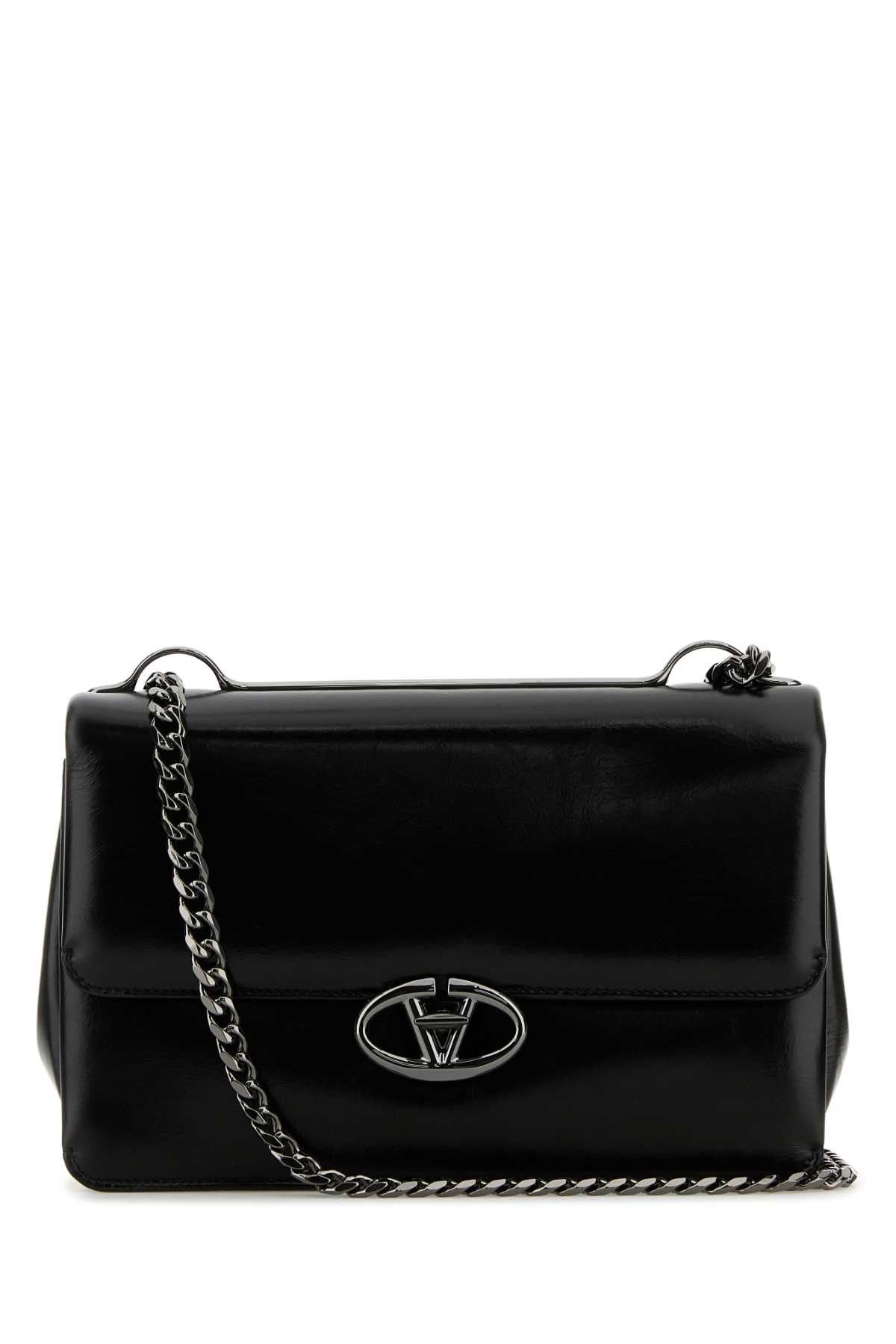 Black Leather Medium Vlogo Shoulder Bag