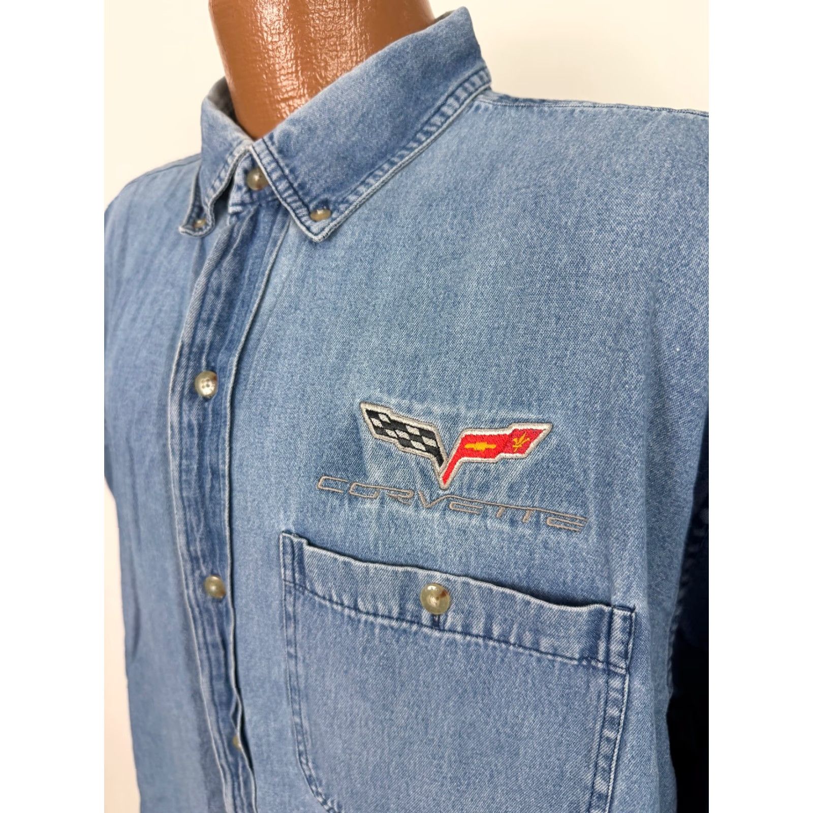 Denime VINTAGE Corvette Denim Shirt Men XXL Embroidered Logo Button-Up Blue Size US XXL / EU 58 / 5 - 6 Thumbnail