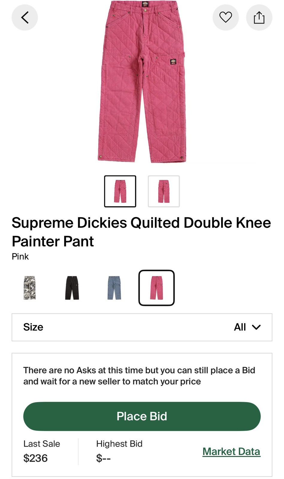 Dickies × Supreme Supreme x Dickies Quilted Double Knee Painter Pant Pink FW21 Size US 32 / EU 48 - 3 Thumbnail