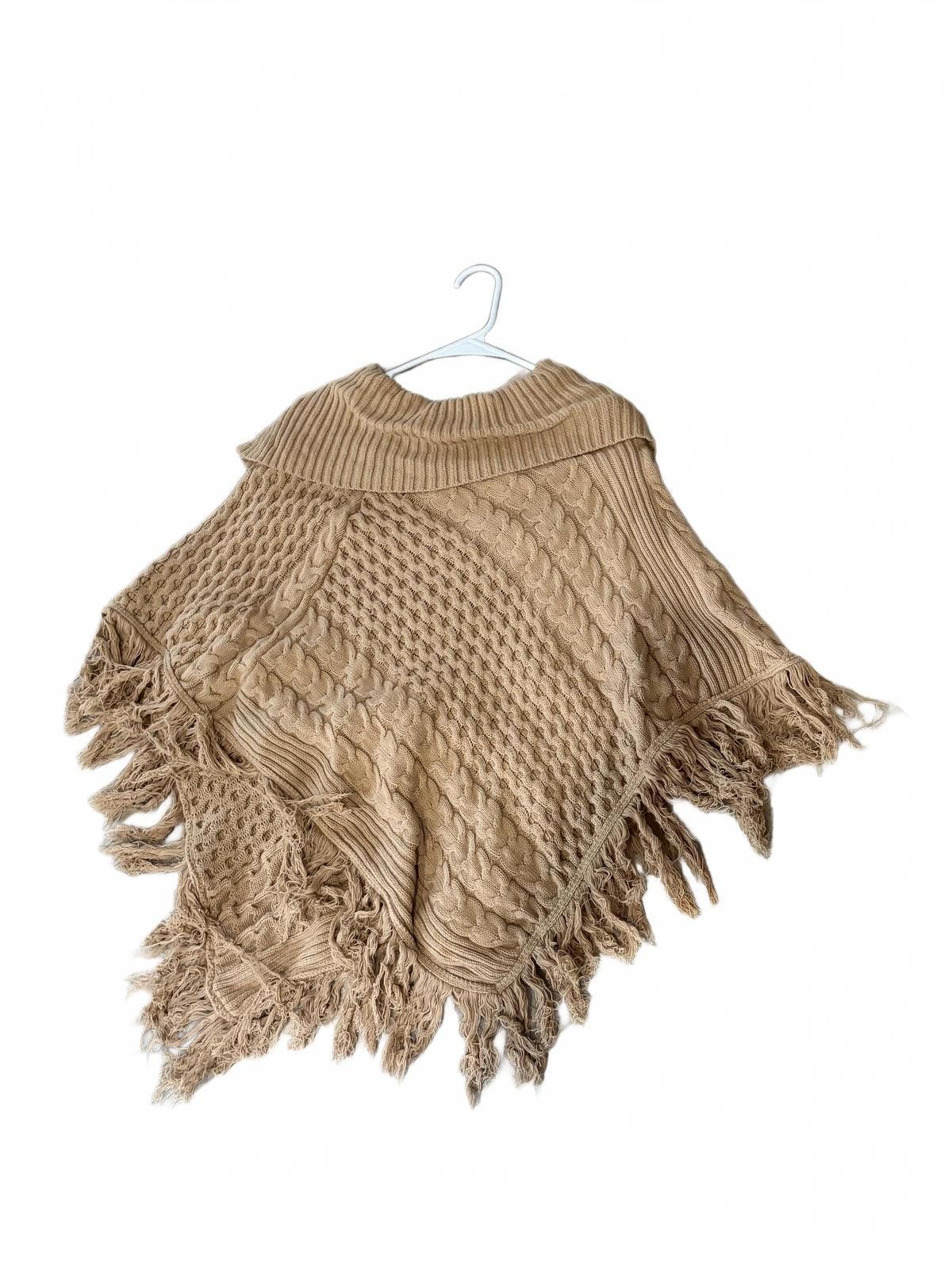 Unknown London Jaclyn Smith Beige Cable Knit Poncho w/ Fringe Detail Small Size ONE SIZE - 1 Thumbnail