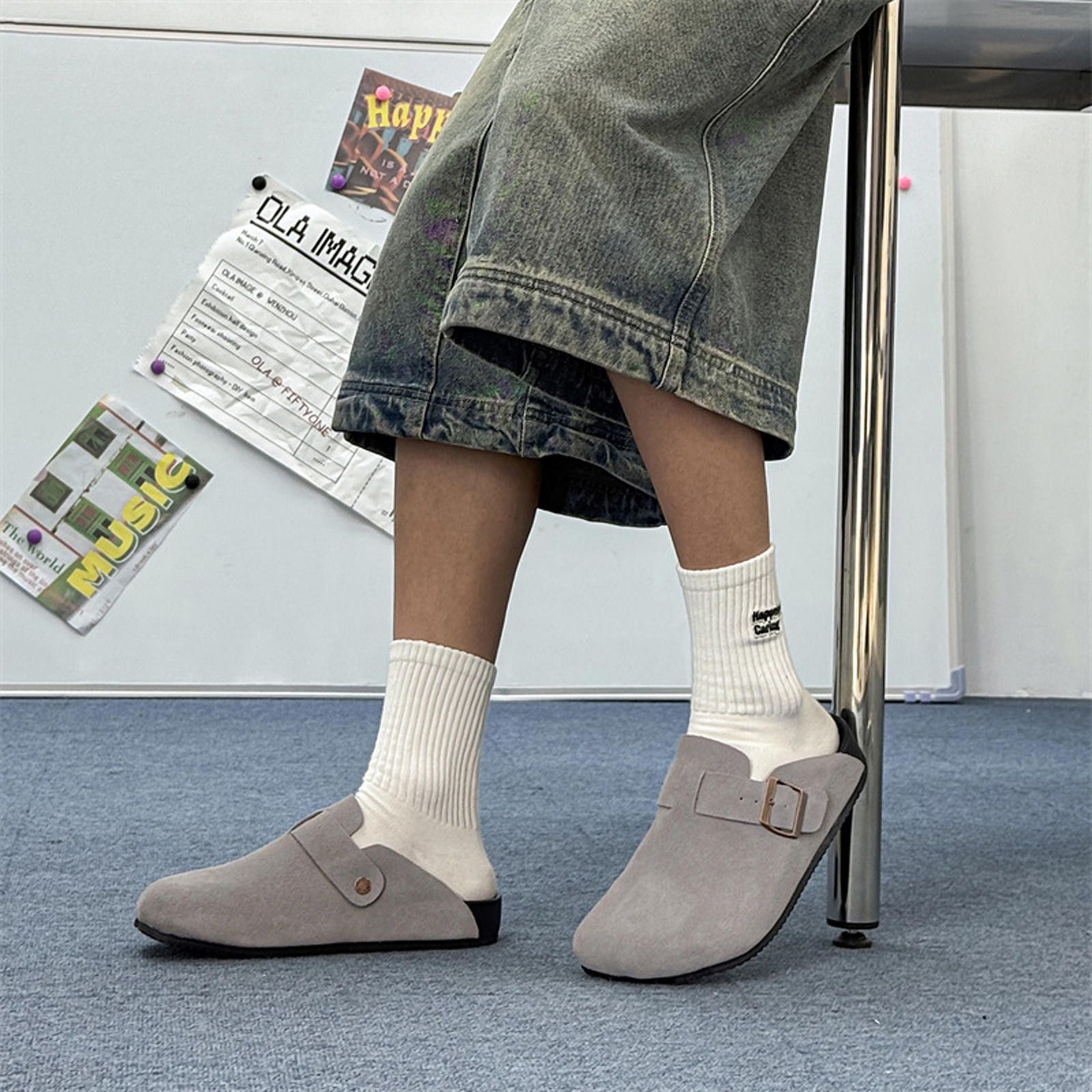 Other Stylish Gray Suede Clogs with Buckle Size US 9 / EU 42 - 4 Thumbnail