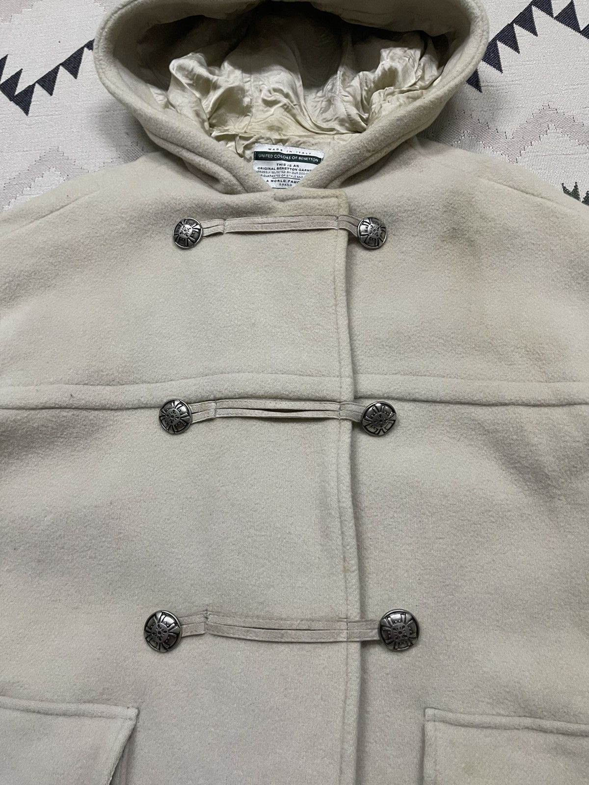 United Colors Of Benetton 1990s UNITED COLORS OF BENETTON WOOL DUFFLE HOODED COAT Size XS / US 0-2 / IT 36-38 - 8 Thumbnail