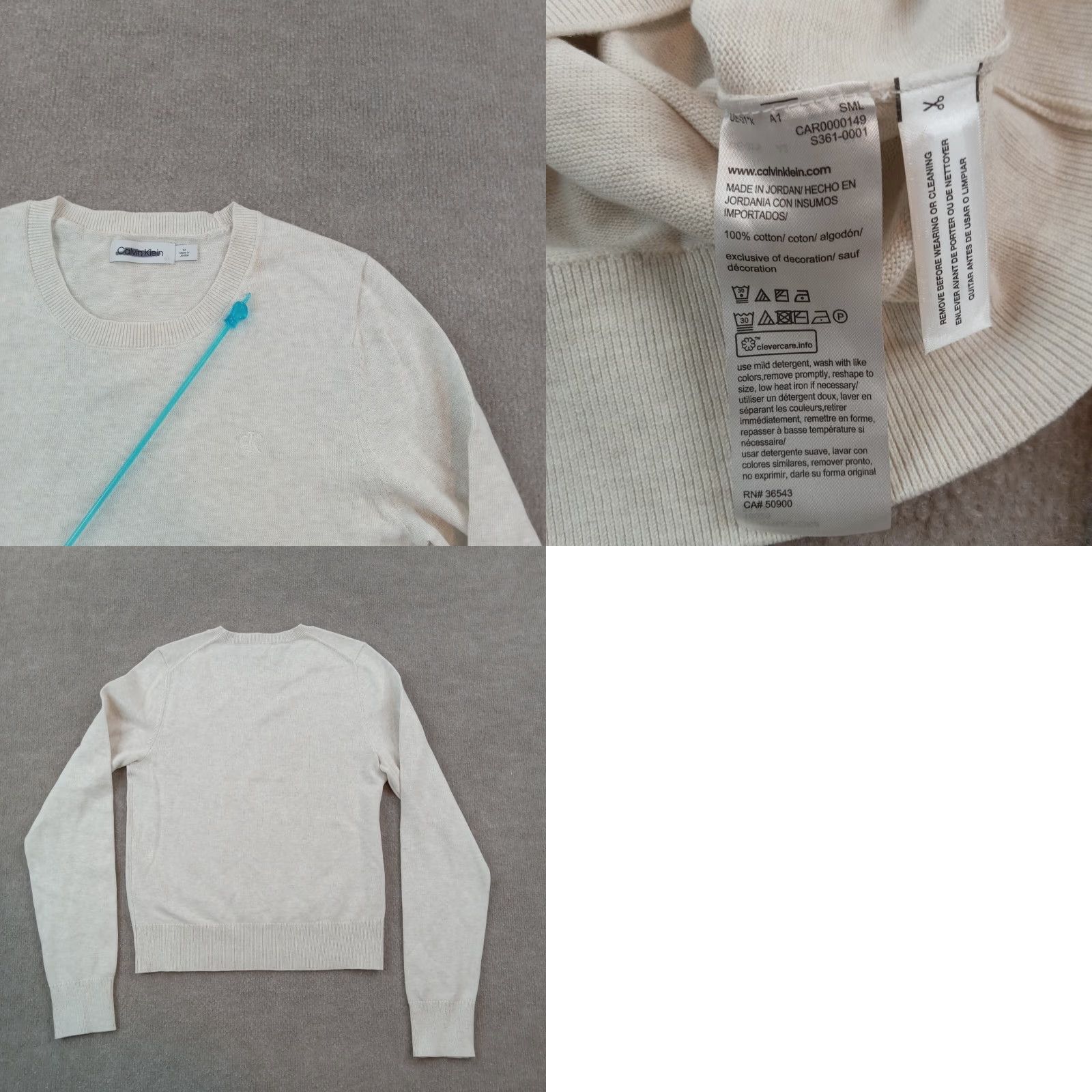 Calvin Klein Calvin Klein Crew Neck Sweater Womens Medium Beige Cotton Long Sleeve Casual Pullover Size M / US 6-8 / IT 42-44 - 8 Thumbnail
