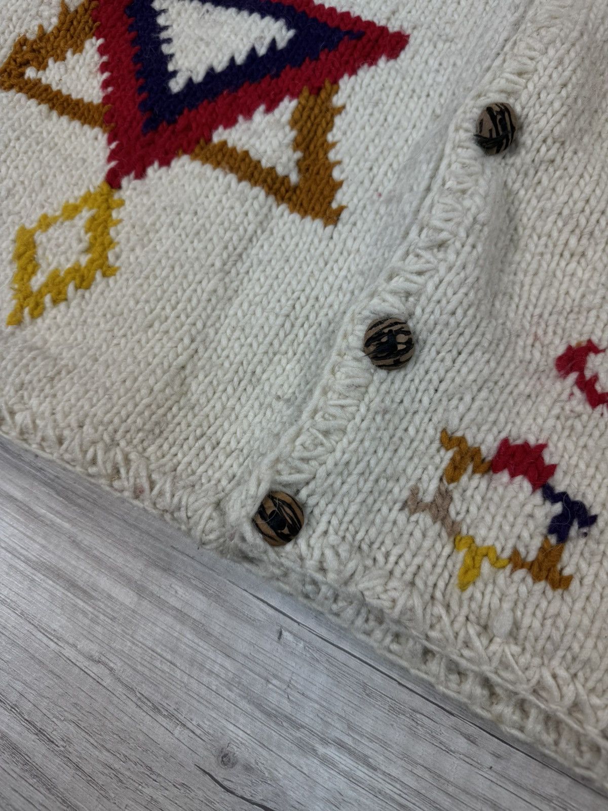 Handmade Pachamama Vintage Handmade Knitted Wool Patterned Cardigan Size US L / EU 52-54 / 3 - 3 Thumbnail