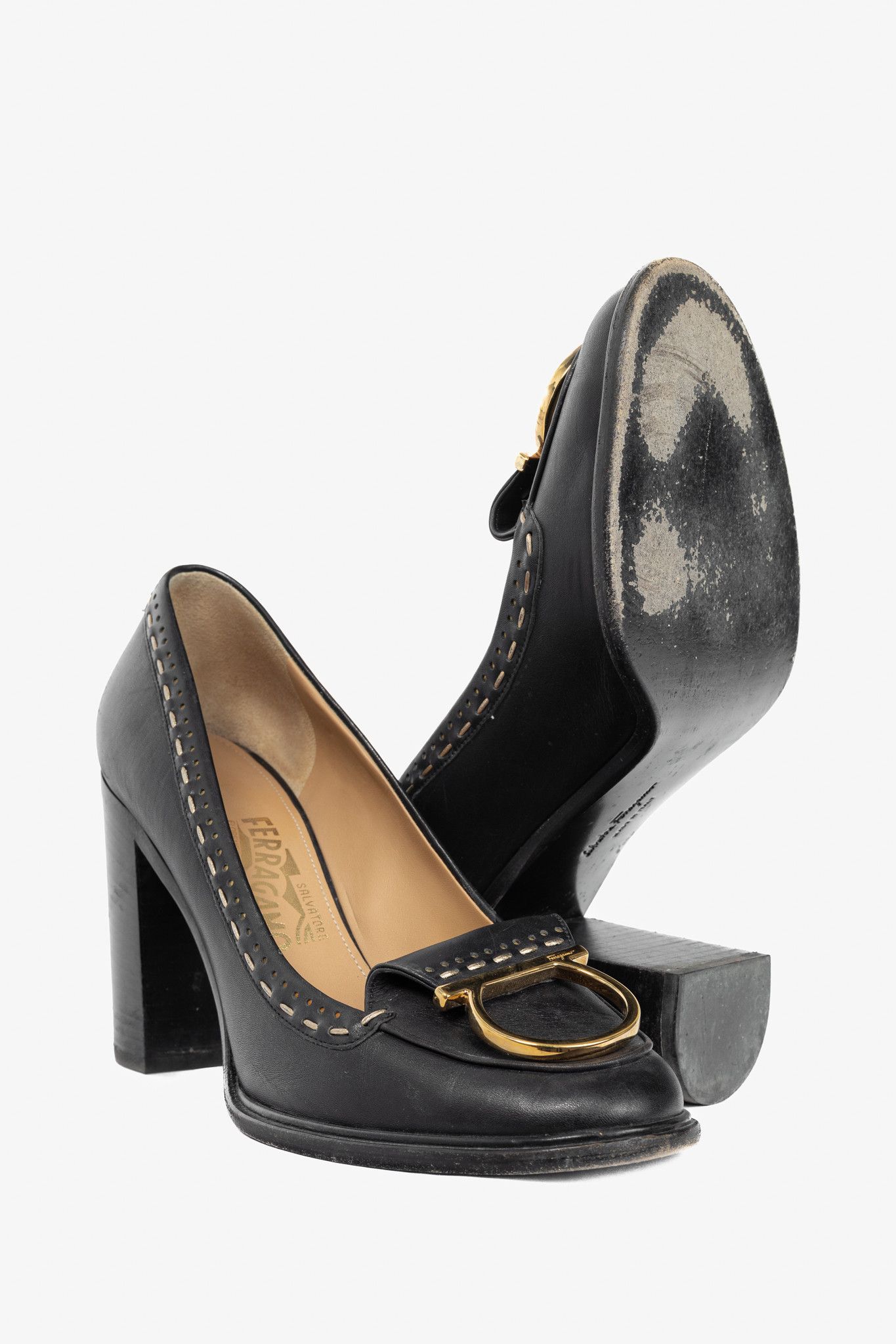 Salvatore Ferragamo Salvatore Ferragamo Fele Gancino Stitched Block-Heel Pumps Size US 10 / IT 40 - 4 Thumbnail