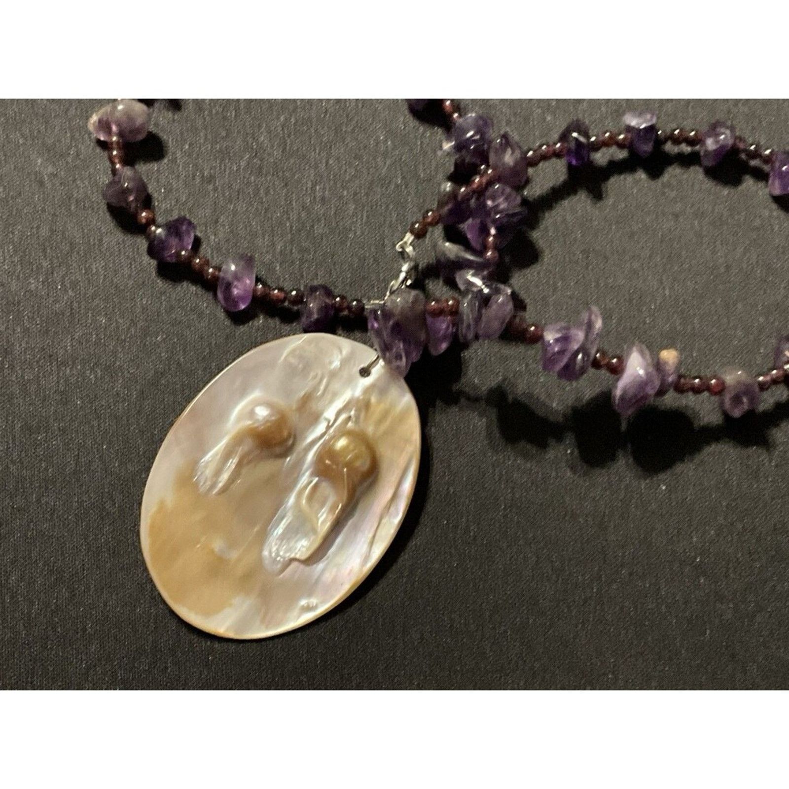 Other Blister Pearl Shell, Amethyst & Garnet Bale Spacers Necklace Size ONE SIZE - 4 Thumbnail