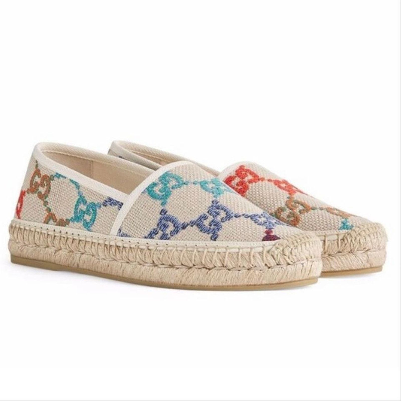 Gucci Pilar multicolor GG logo embroidered espadrilles Size US 7 / IT 37 - 2 Thumbnail