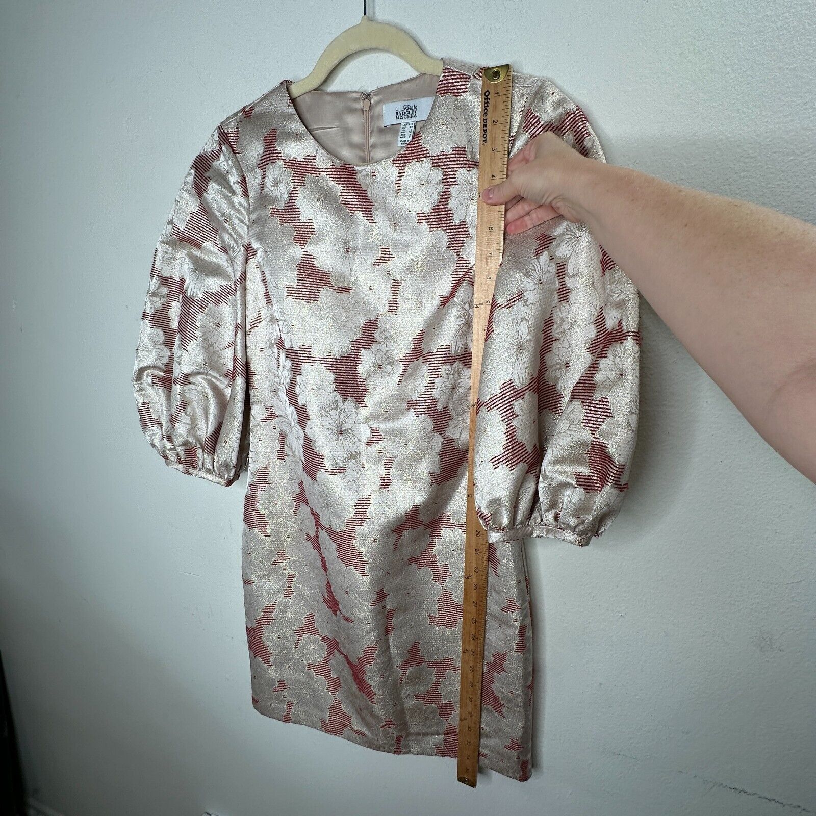 Badgley Mischka Belle Badgley Mischka Red Gold Metallic Stripe Floral Dress Size XS / US 0-2 / IT 36-38 - 14 Thumbnail