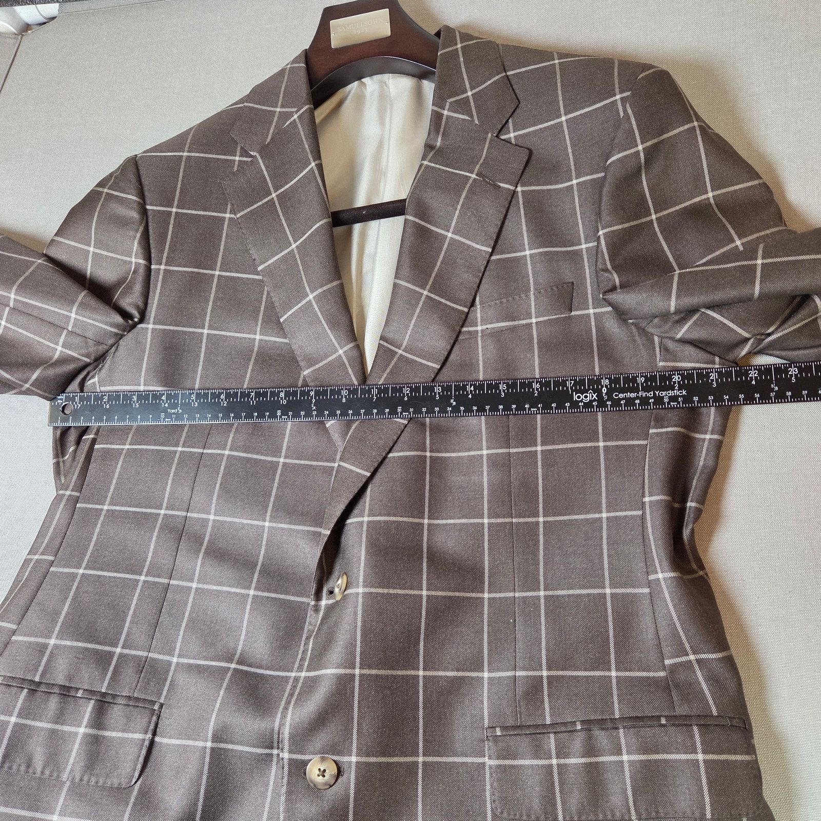 Samuelsohn Samuelsohn Earl Silk Camel Hair Windowpane Blazer 44L Size 44L - 20 Thumbnail