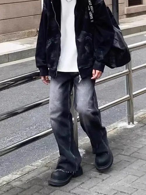 Japanese Brand Vintage raw edge wide leg straight jeans trousers Size US 34 / EU 50 - 1 Thumbnail