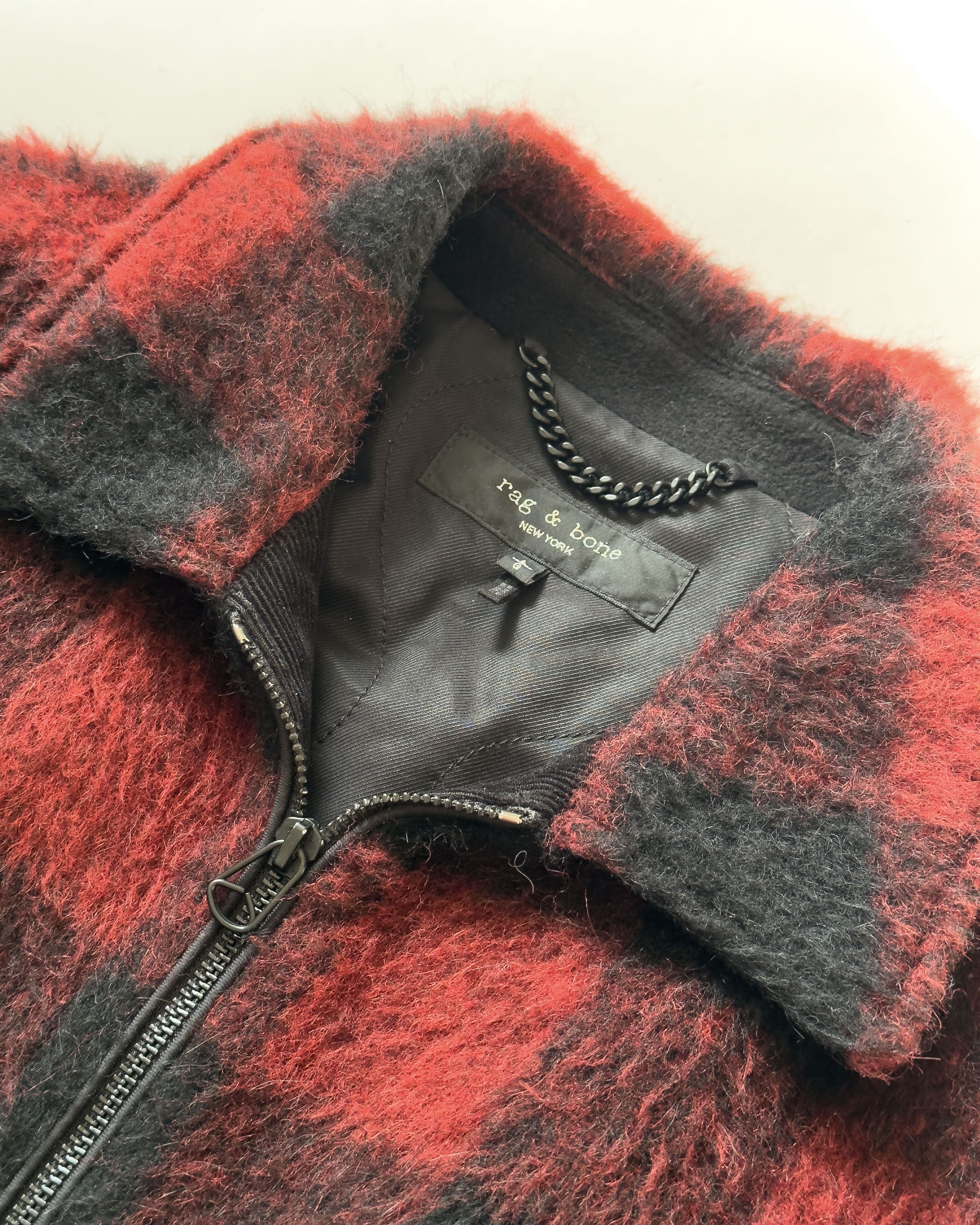 Rag & Bone Faux Fur wool blend fuzzy red plaid jacket Size US L / EU 52-54 / 3 - 5 Thumbnail