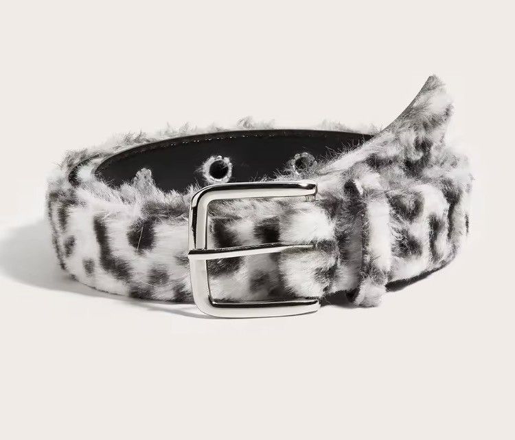 Leopard Pu Leather Belt in White, Men's