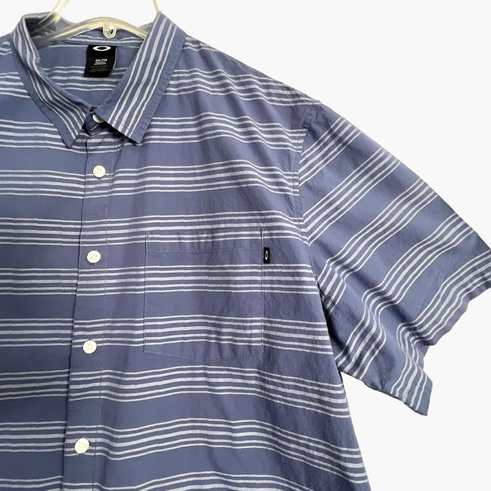 Oakley Oakley Button Up Shirt Short Sleeve Mens 2XL 2Xl Blue Stripe Cotton Casual Shirt Size US XXL / EU 58 / 5 - 4 Thumbnail