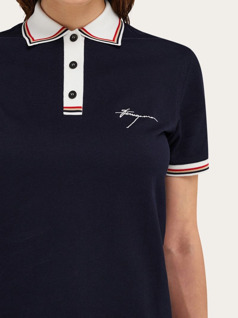 Salvatore Ferragamo o1s1rm0126 Two-Tone Polo Shirt in Navy Blue Size L / US 10 / IT 46 - 5 Thumbnail