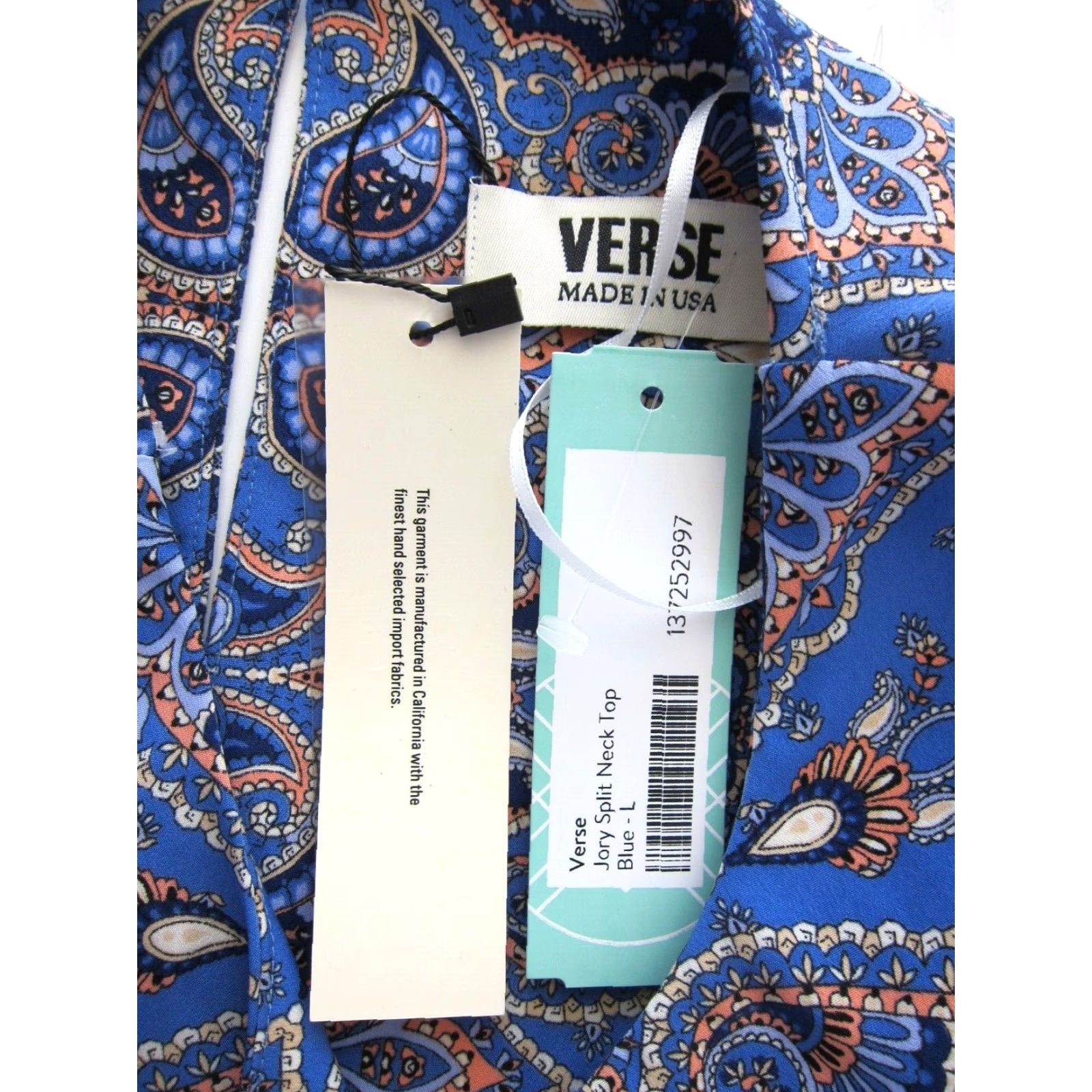 Vintage NWT Verse Blue Paisley Floral Sleeveless Jory Split Neck Tunic Top Blouse Large Size L / US 10 / IT 46 - 4 Thumbnail