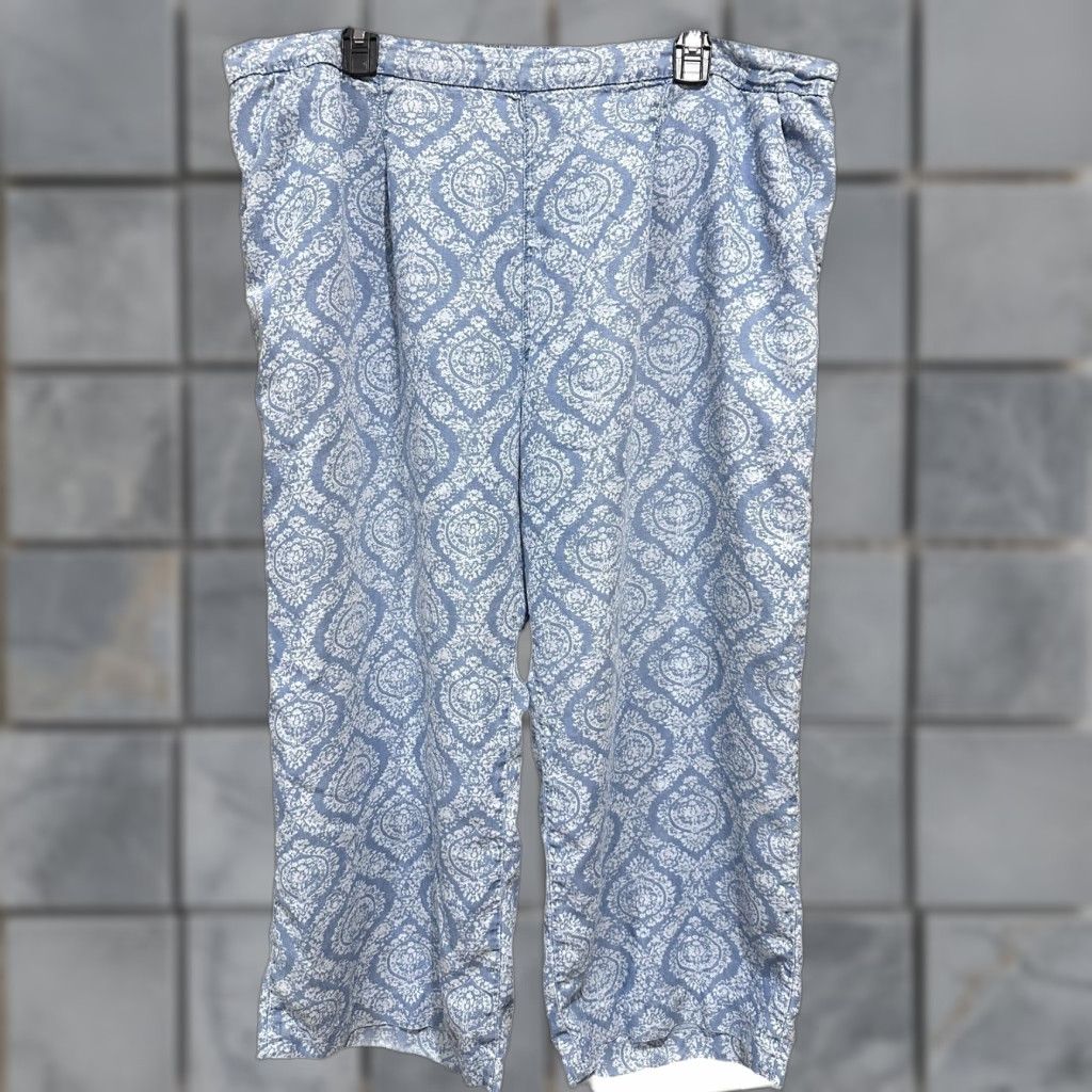 Nutmeg Nutmeg Pants Women Plus 22 Blue White Paisley Elastic Waist Pockets Casual Lounge Boho Beach Coastal Size 40" / US 18 - 1 Thumbnail