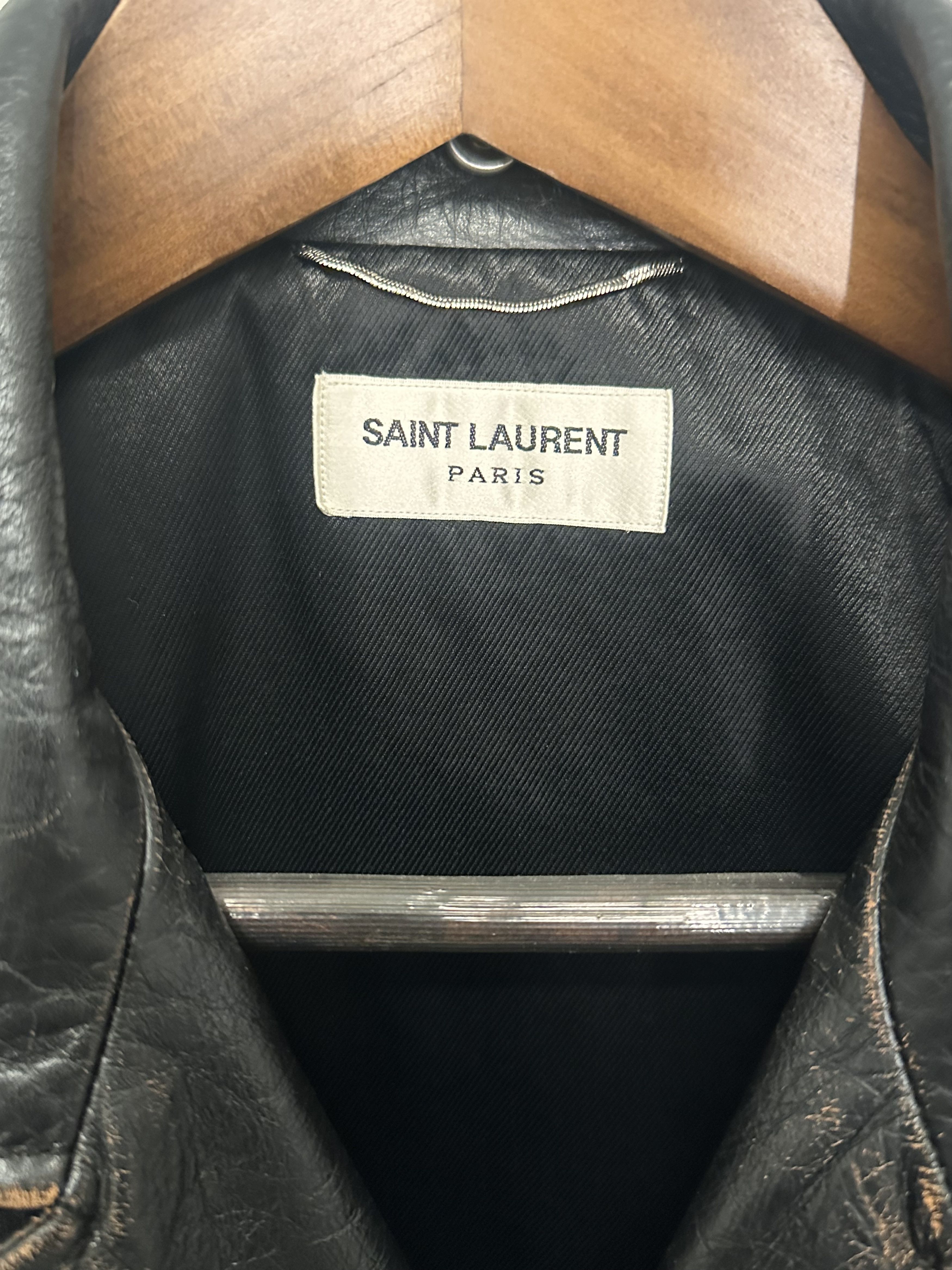 Yves Saint Laurent Saint Laurent Distressed Moto Jacket In Black Leather Size US L / EU 52-54 / 3 - 2 Thumbnail