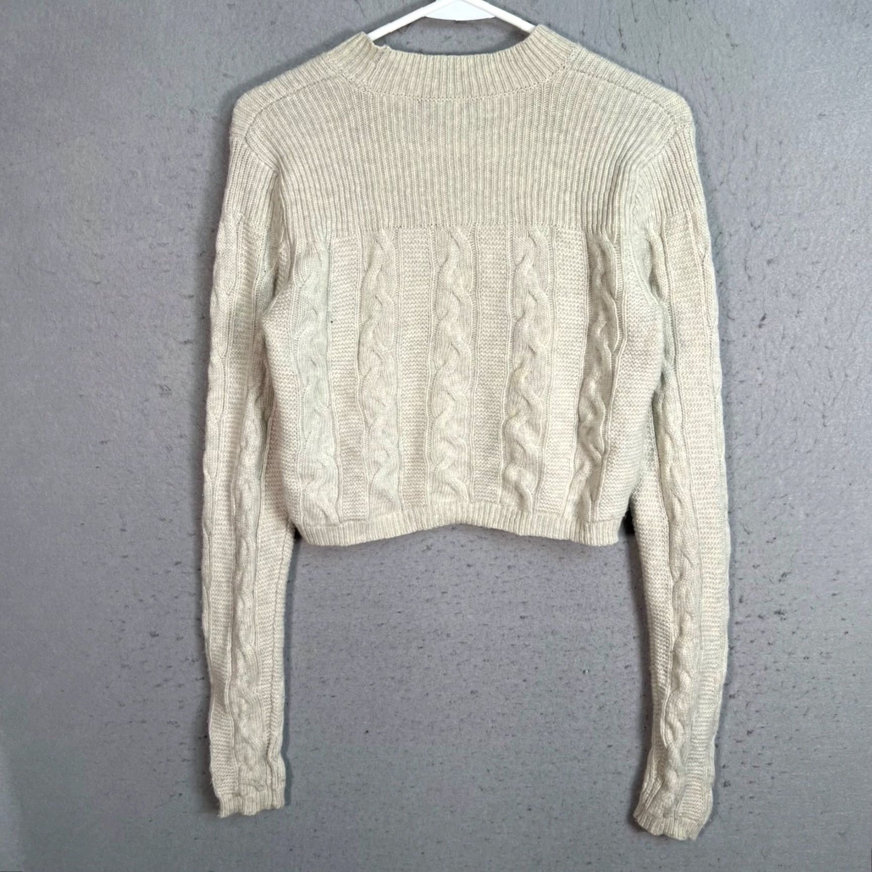 Club Monaco VINTAGE Club Monaco Sweater Womens Medium Beige Cable Knit Crew Neck Long Sleeve Wool Blend Size M / US 6-8 / IT 42-44 - 2 Thumbnail