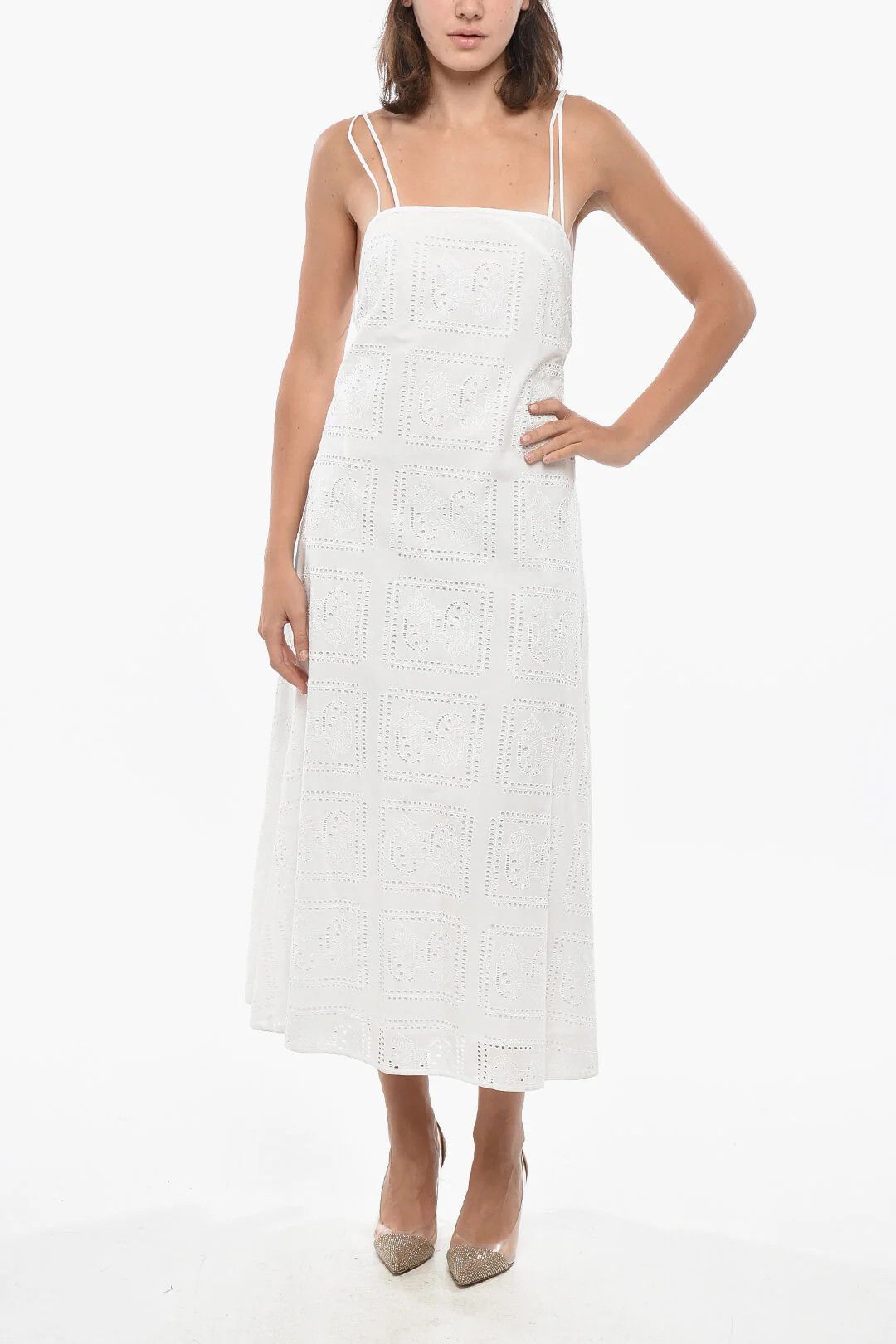 Tory Burch og1mm0426 Sangallo Bare-Back Midi Dress in White Size S / US 4 / IT 40 - 1 Thumbnail