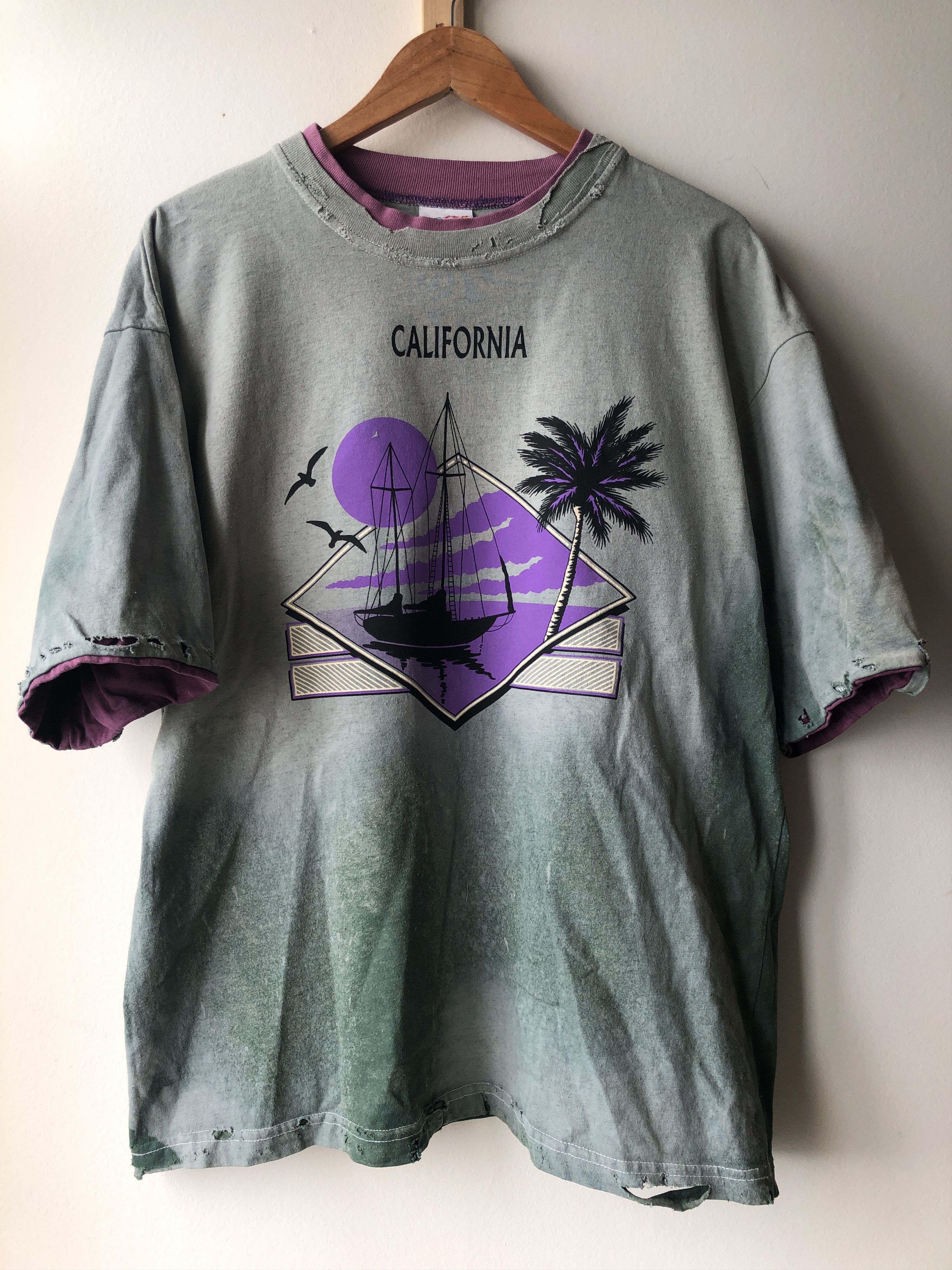 image of Kapital x Made In USA Vintage Made In Usa - Distressed Faded T-Shirt in Fade Green, Men's (Size XL)