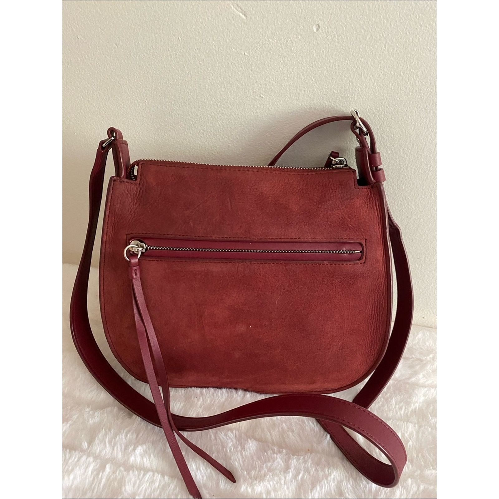 Allsaints All Saints Mori Whipstitch Suede Crossbody Bag in Maroon Size ONE SIZE - 3 Thumbnail