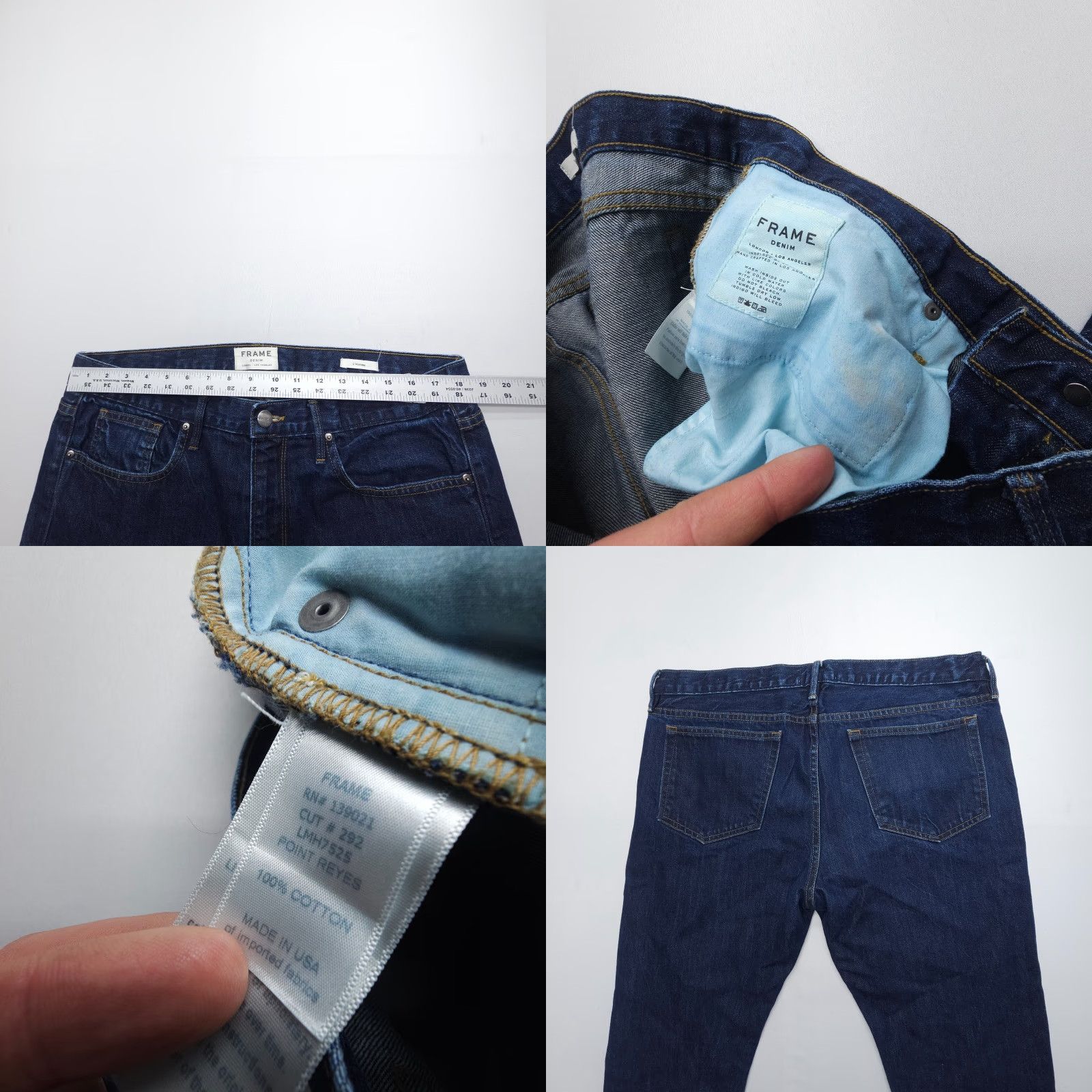 Frame VINTAGE Frame L'Homme Straight Jeans Mens 36 x 28" Dark Wash Blue Point Reyes USA Made Size US 36 / EU 52 - 8 Thumbnail