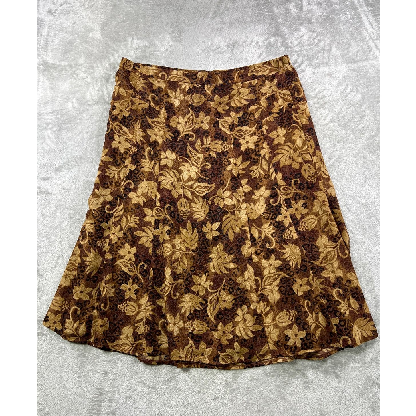 Other Brown Floral Leopard Midi Skirt 18 Boho Earth Tone A Line Size 40" / US 18 - 3 Thumbnail