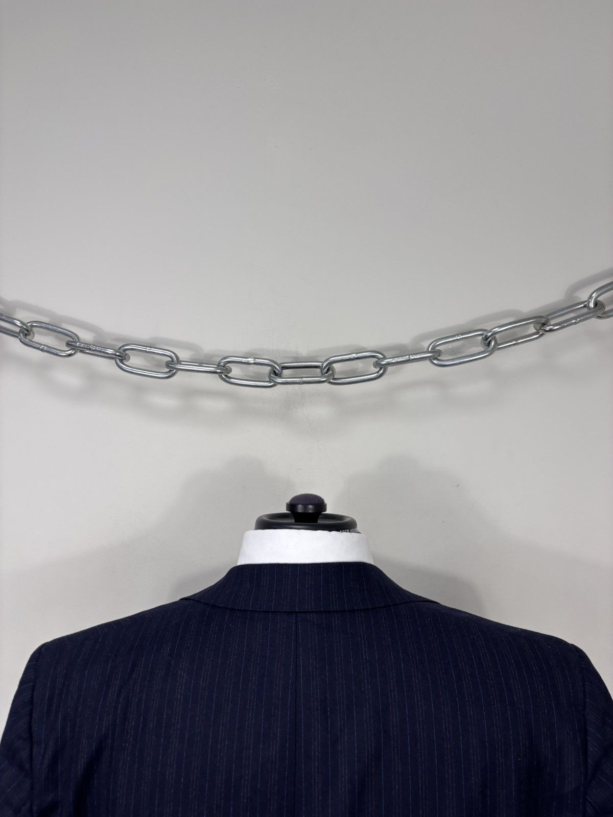 David August David August “ Black “ Navy Blue Striped Wool Blazer Jacket Size 44R - 11 Thumbnail