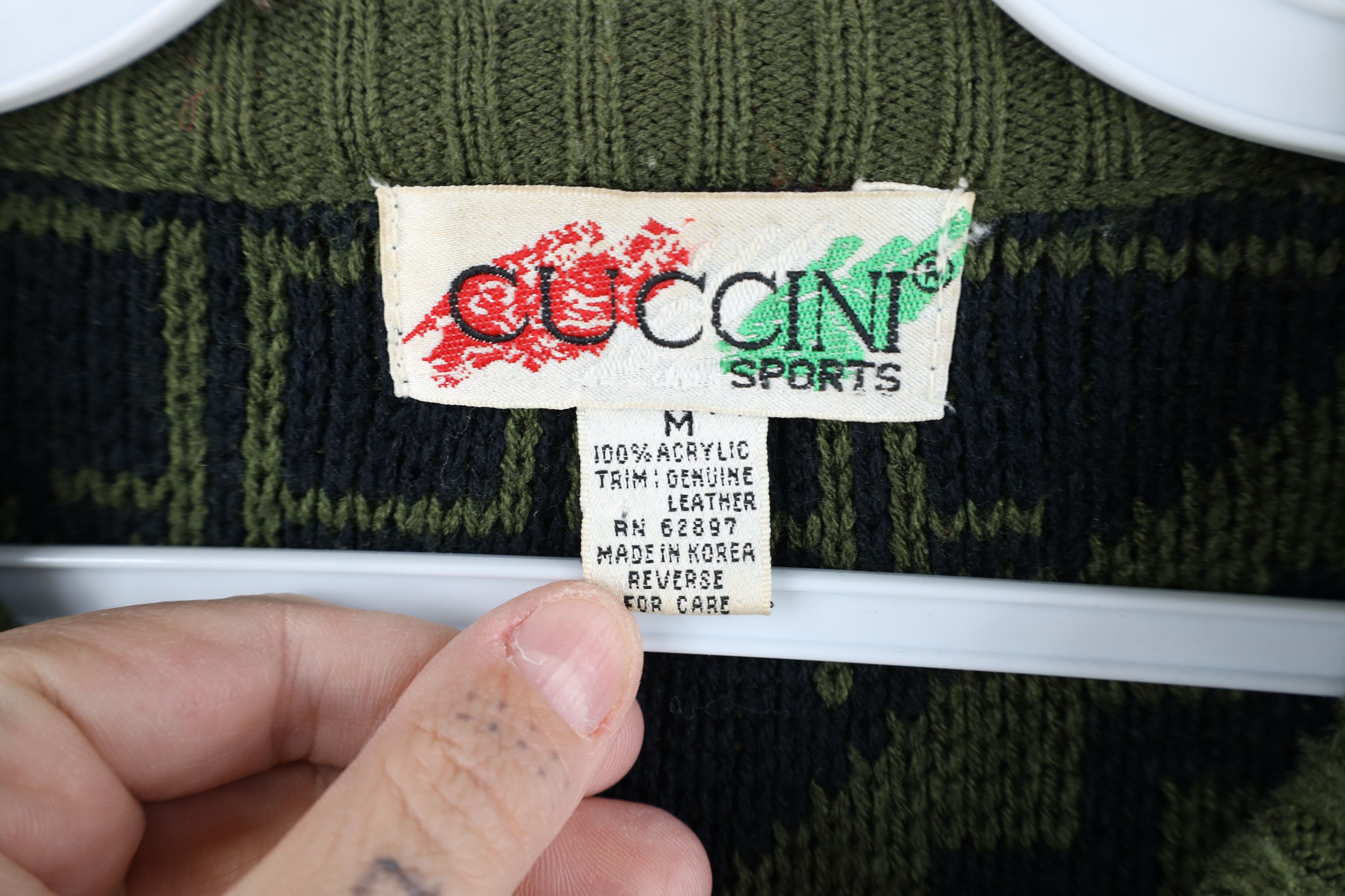 Vintage Vintage 90s Streetwear Patch Diamond Knit Sweater Green Size US M / EU 48-50 / 2 - 8 Thumbnail