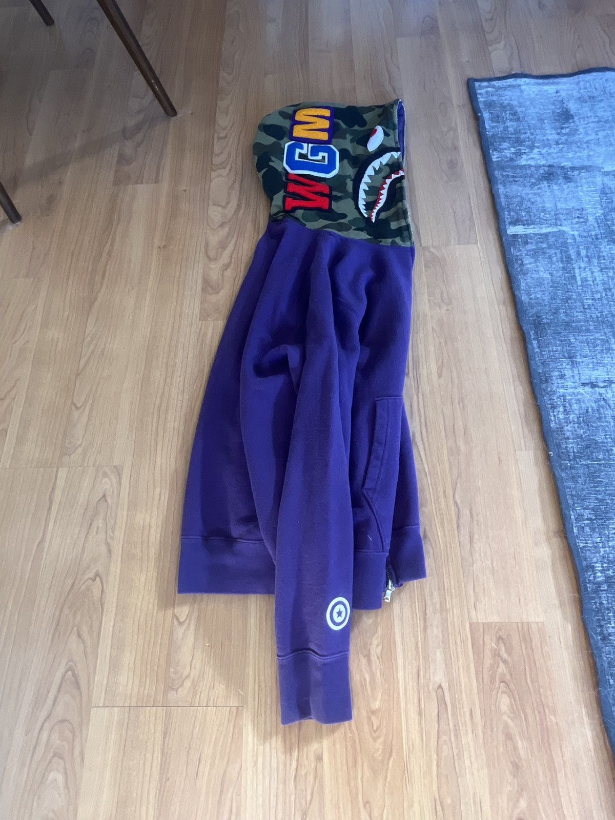 image of Bape Purple Camo Shark Full Zip Hoodie, Men's (Size Medium)