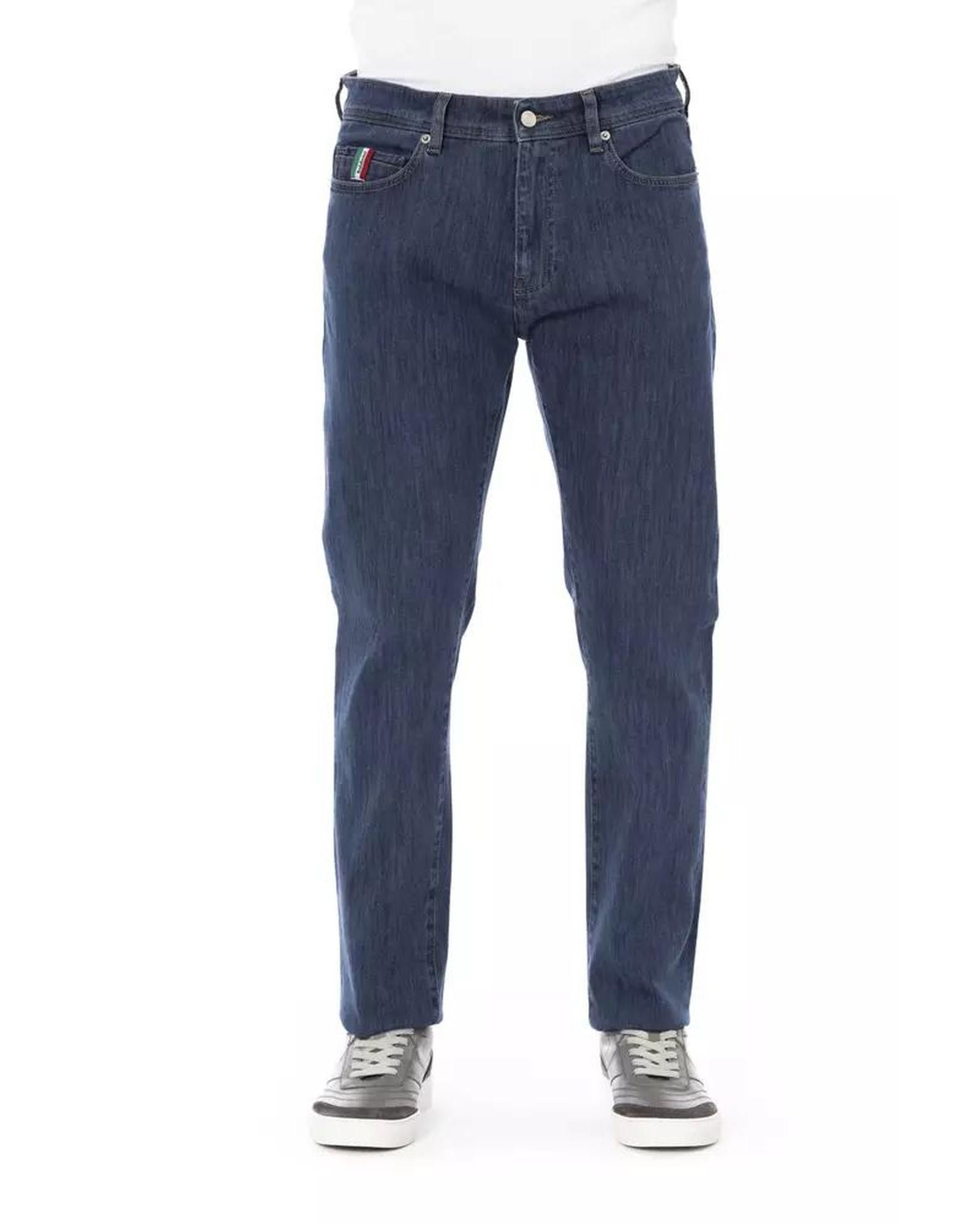 image of Baldinini Logo Button Regular Jeans With Tricolor Insert in Blue, Men's (Size 40)